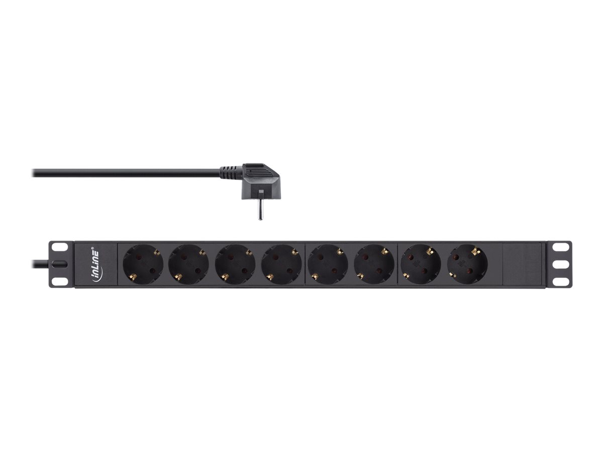 InLine 19" Steckdosenleiste - 8-fach Schutzkontakt - ohne Schalter - 2m - schwarz