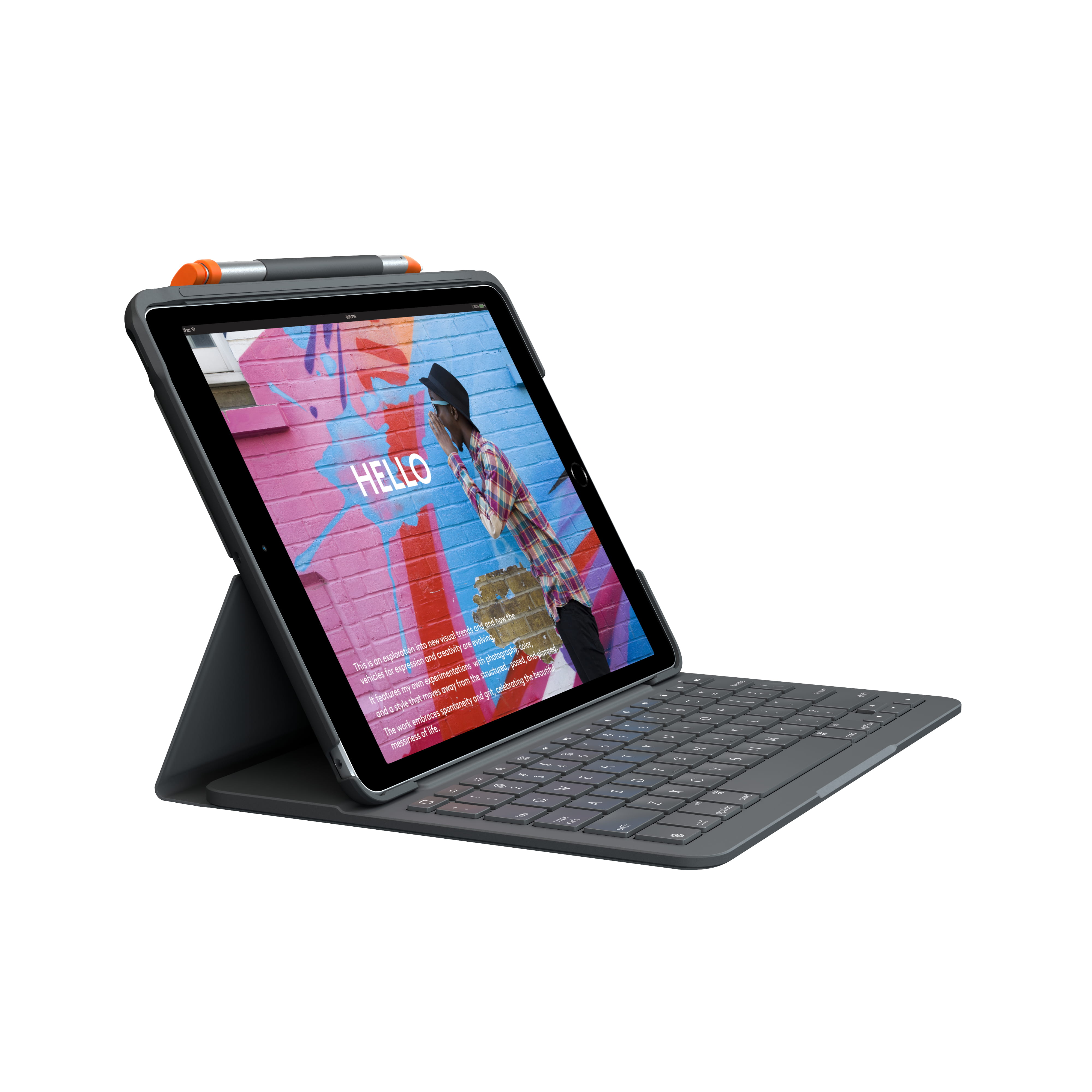 Logitech Slim Folio - Tastatur und Foliohülle - kabellos - Bluetooth - Französisch - Graphite - für Apple 10.2-inch iPad (7. Generation, 8. Generation, 9. Generation)