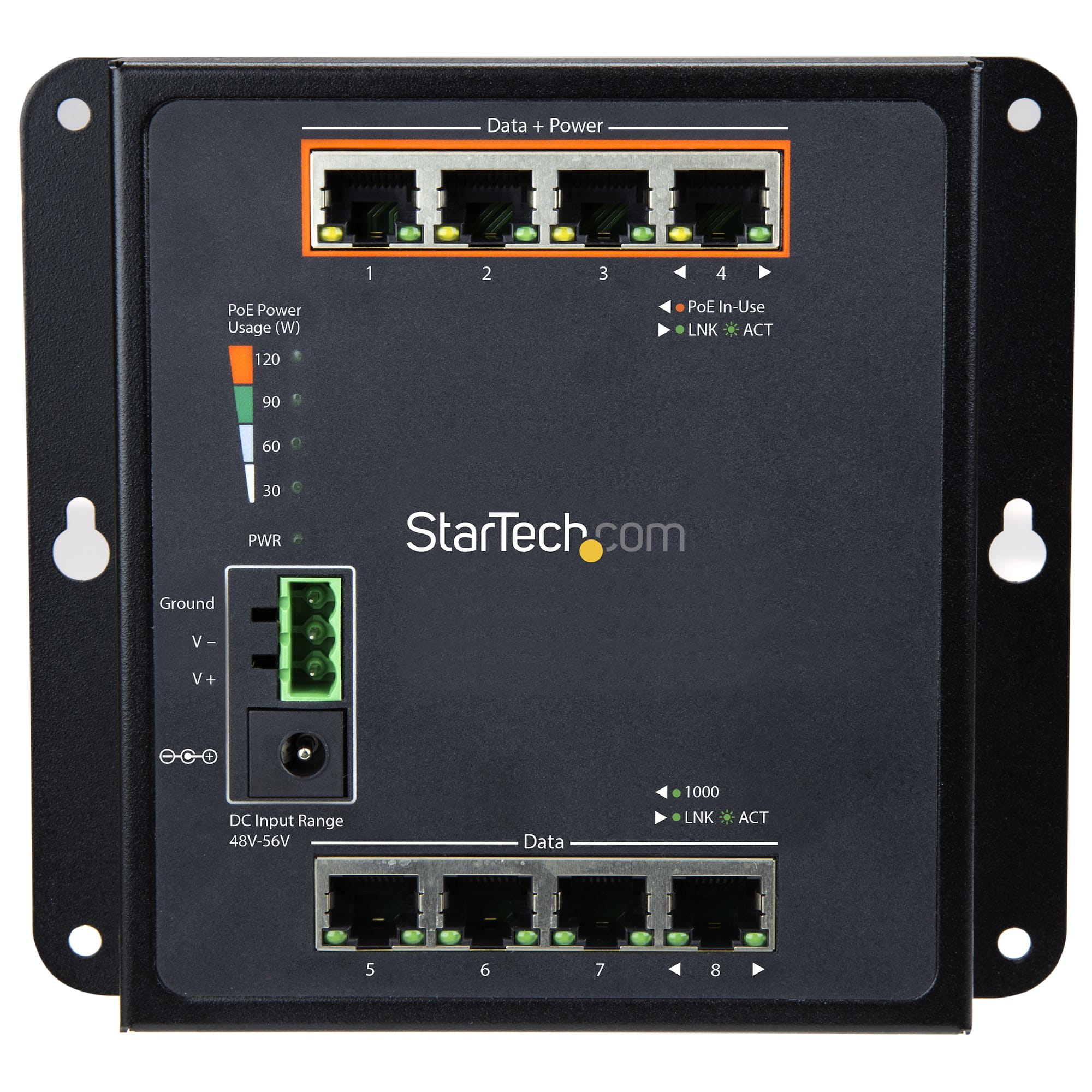 StarTech.com 8 Port POE Managed Ethernet Switch - 30W per PoE+ Port - Industrieller managed Wandmontage Netzwerk Switch - Switch - managed - 4 x 10/100/1000 + 4 x 10/100/1000 (PoE+)