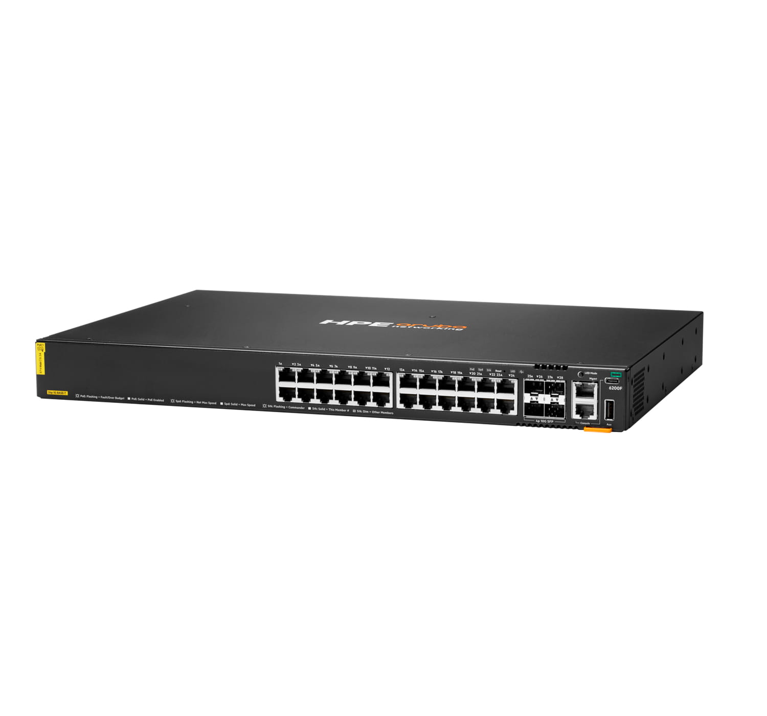 HPE Aruba Networking 6200F 24G Class4 PoE 4SFP+ 370W Switch - Switch - max. Stapelentfernung 10 km - L3 - managed - 24 x 10/100/1000 (PoE+)