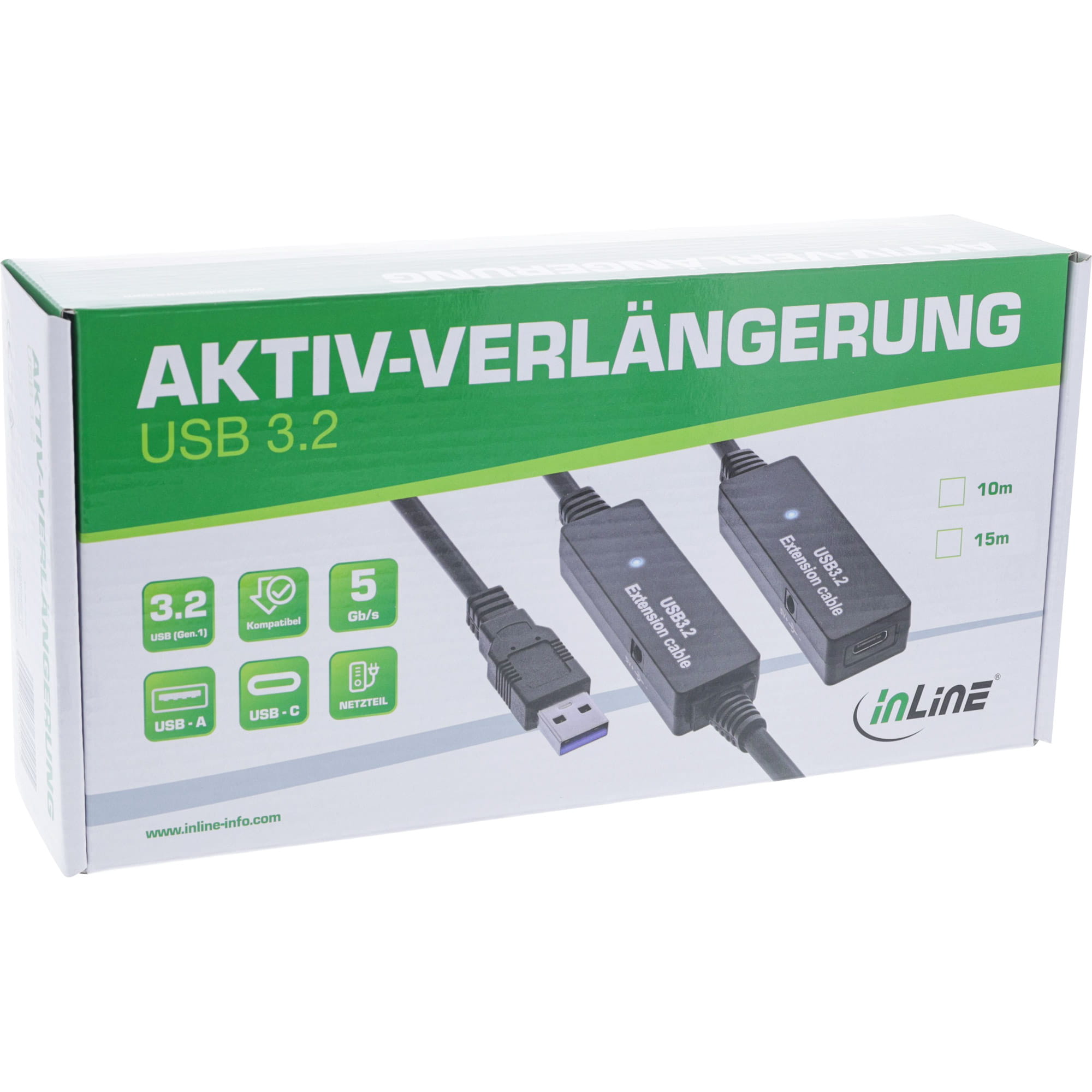 InLine USB 3.2 Gen.1 Aktiv-Verlängerung - USB-A Stecker an USB-C Buchse - 10m