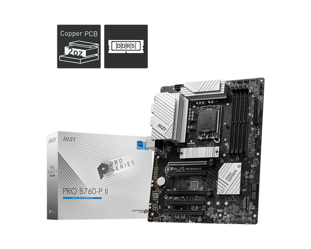 MSI PRO B760-P II - Motherboard - ATX - LGA1700-Sockel - B760 Chipsatz - USB 3.2 Gen 1, USB-C 3.2 Gen2 - 2.5 Gigabit LAN - Onboard-Grafik (CPU erforderlich)