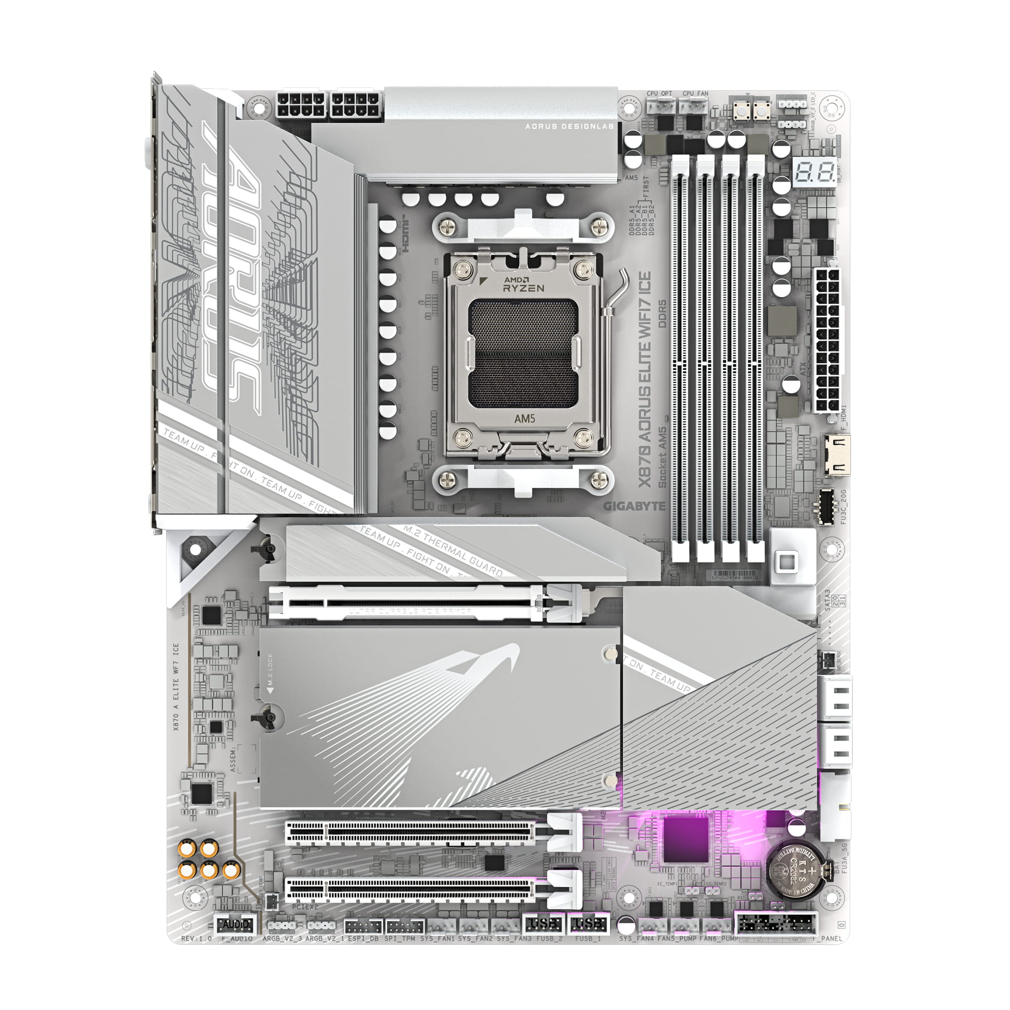 Gigabyte AORUS X870 ELITE WIFI7 ICE - Motherboard - ATX - Socket AM5 - AMD X870 Chipsatz - USB-C 3.2 Gen 2x2, USB4, USB 3.2 Gen 1, USB 3.2 Gen 2 - 2.5 Gigabit LAN, Bluetooth, Wi-Fi 6 - Onboard-Grafik (CPU erforderlich)