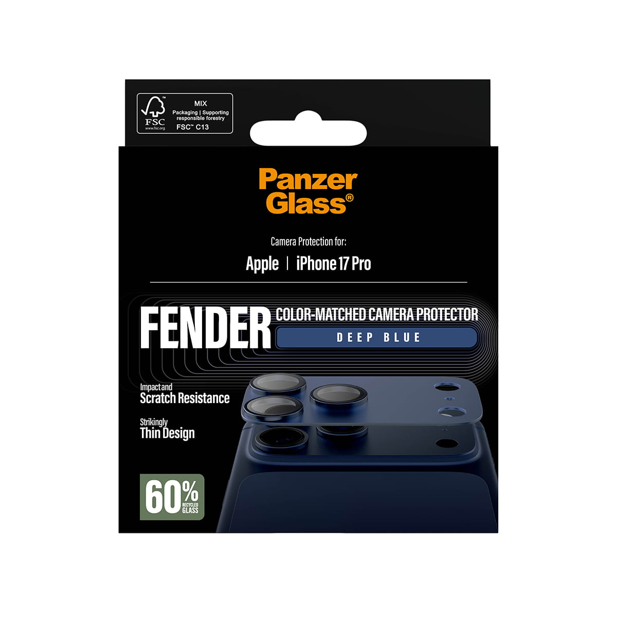 PanzerGlass ® Fender Kameraschutz Tiefblau iPhone 17 Pro, Apple, Apple - iPhone 17 Pro, Trockene Anwendung, Kratzresistent, Schockresistent, Blau, 1 Stück(e)