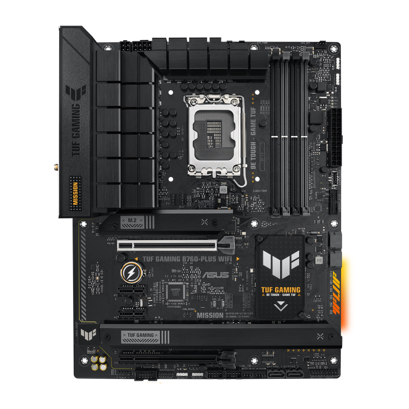 ASUS TUF GAMING B760-PLUS WIFI - Motherboard - ATX - LGA1700-Sockel - B760 Chipsatz - USB-C 3.2 Gen 2x2, USB 3.2 Gen 2, USB 3.2 Gen 1, USB-C 3.2 Gen2 - 2.5 Gigabit LAN, Wi-Fi 6, Bluetooth - Onboard-Grafik (CPU erforderlich)