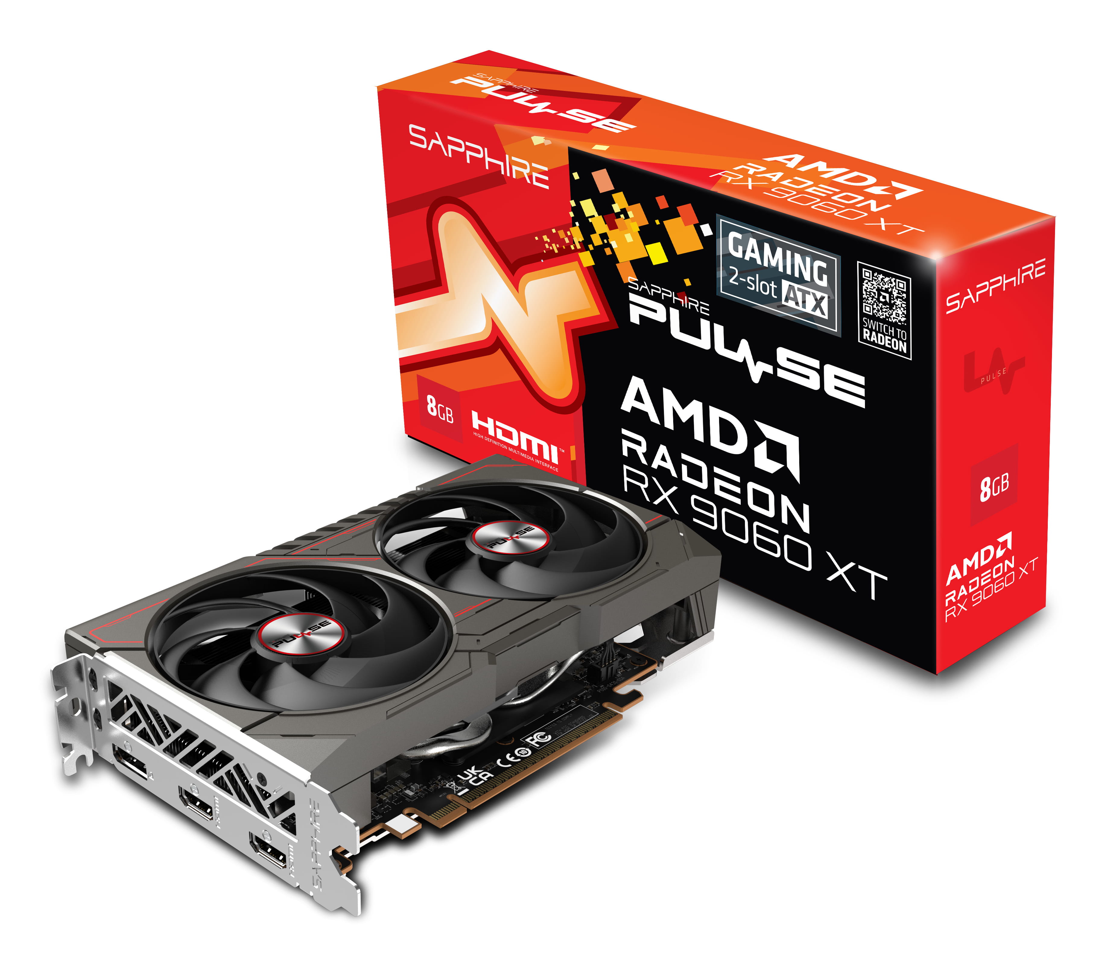 Sapphire PULSE Radeon RX 9060 XT, Radeon RX 9060 XT, 8 GB, GDDR6, 128 Bit, 7680 x 4320 Pixel, PCI Express x16 5.0