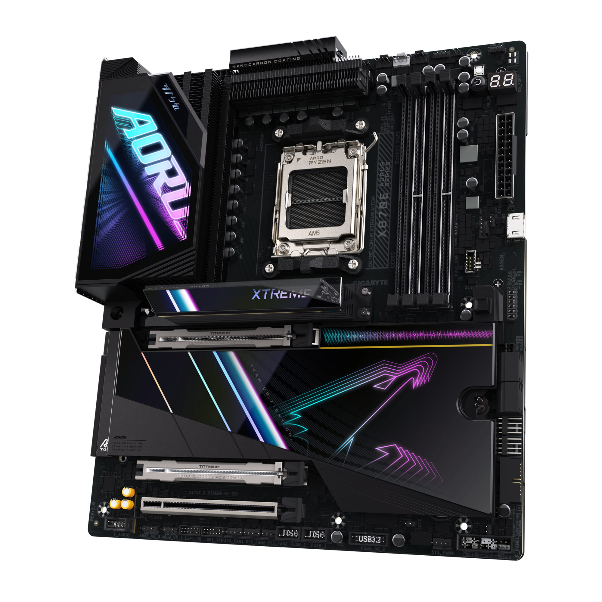 Gigabyte AORUS X870E XTREME AI TOP - Motherboard - ATX - Socket AM5 - AMD X870E Chipsatz - USB-C 3.2 Gen 2x2, USB 3.2 Gen 1, USB 3.2 Gen 2, USB4 - 2 x 10 Gigabit LAN, Bluetooth, Wi-Fi 7 - Onboard-Grafik (CPU erforderlich)