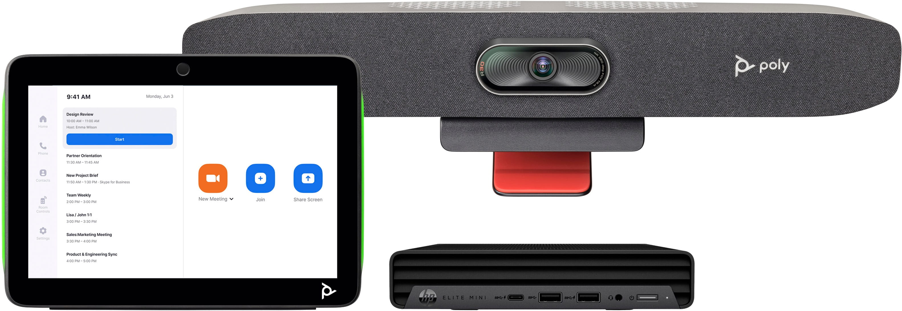 Poly Studio Small Room Bundle - Für Zoom Rooms - Kit für Videokonferenzen (HP Mini Conferencing PC, Poly Studio R30 video bar, Poly TC10 Touchcontroller)