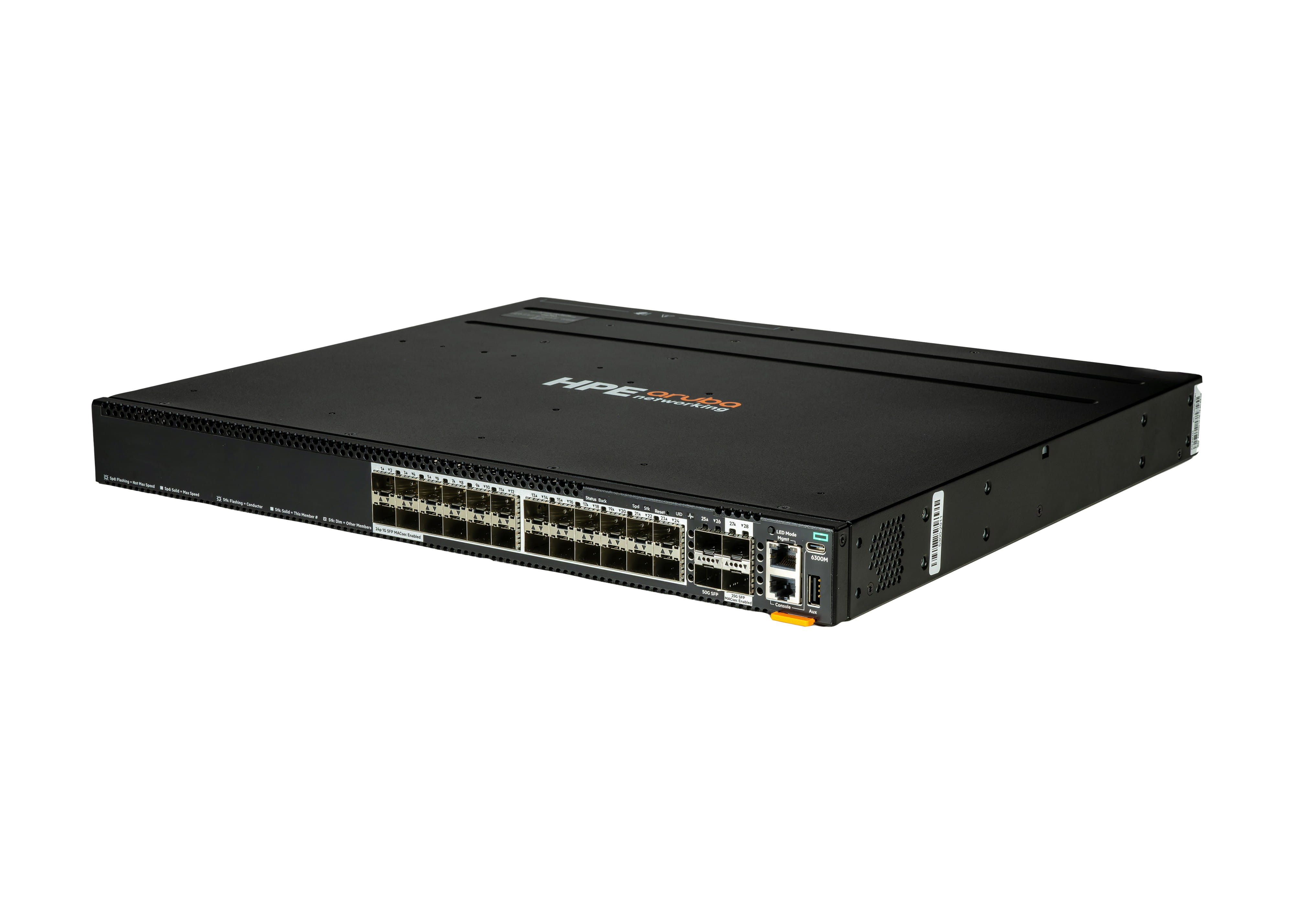 HPE Aruba Networking CX 6300M 24p SFP 1G 2p SFP56 50G 2p SFP28 25G MACsec - Switch - L3 - managed - 24 x Gigabit SFP + 2 x 10 Gigabit / 25 Gigabit SFP28 + 2 x 10 Gigabit / 25 Gigabit / 50 Gigabit SFP56 (uplink / stacking)