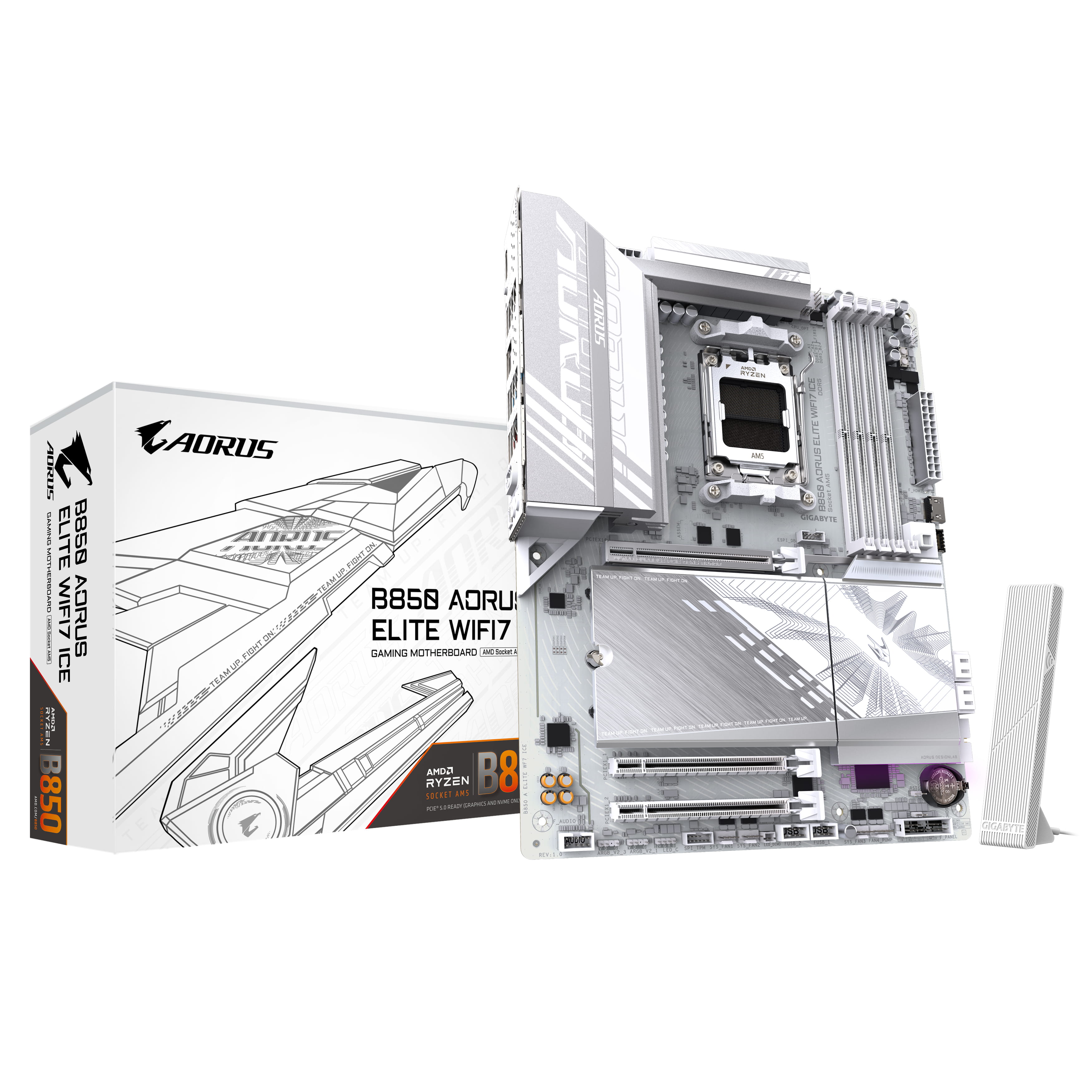 Gigabyte AORUS B850 ELITE WIFI7 ICE - Motherboard - ATX - Socket AM5 - AMD B850 Chipsatz - USB-C 3.2 Gen 2x2, USB-C 3.2 Gen2, USB 3.2 Gen 2, USB 3.2 Gen 1 - Bluetooth, Wi-Fi 7, 2.5 Gigabit LAN - Onboard-Grafik (CPU erforderlich)