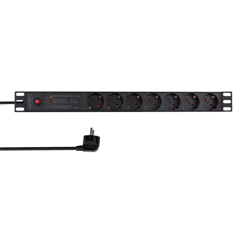 LogiLink PDU7C02, 1U, Senkrecht, Aluminium, Schwarz, 7 AC-Ausgänge, Typ F