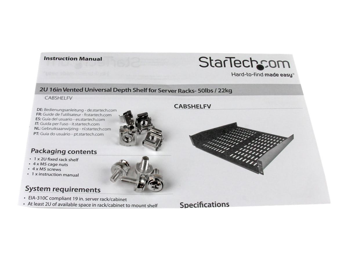 StarTech.com 2HE Universal Rack Mount Fachboden belüftet und freitragend für 19 Server Racks - 16Zoll, schwarz (CABSHELFV) StarTech.com 2HE Universal Rack Mount Fachboden belüftet und freitragend für 19 Server Racks - 16Zoll, schwarz (CABSHELFV)