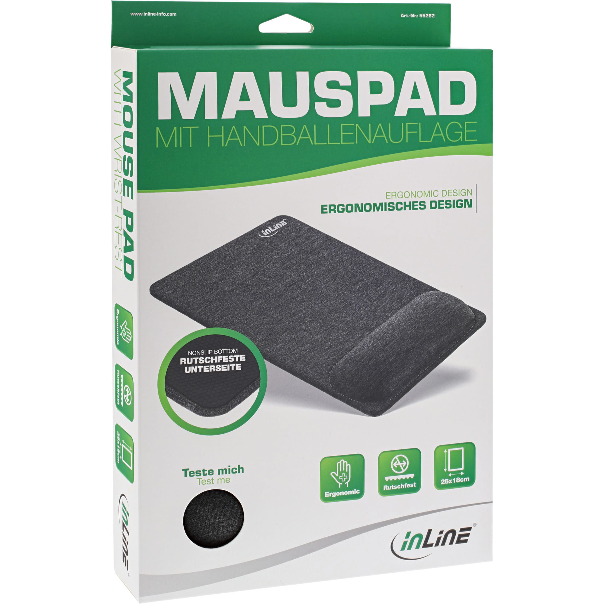 InLine Mauspad mit Handballenauflage - textil - schwarz