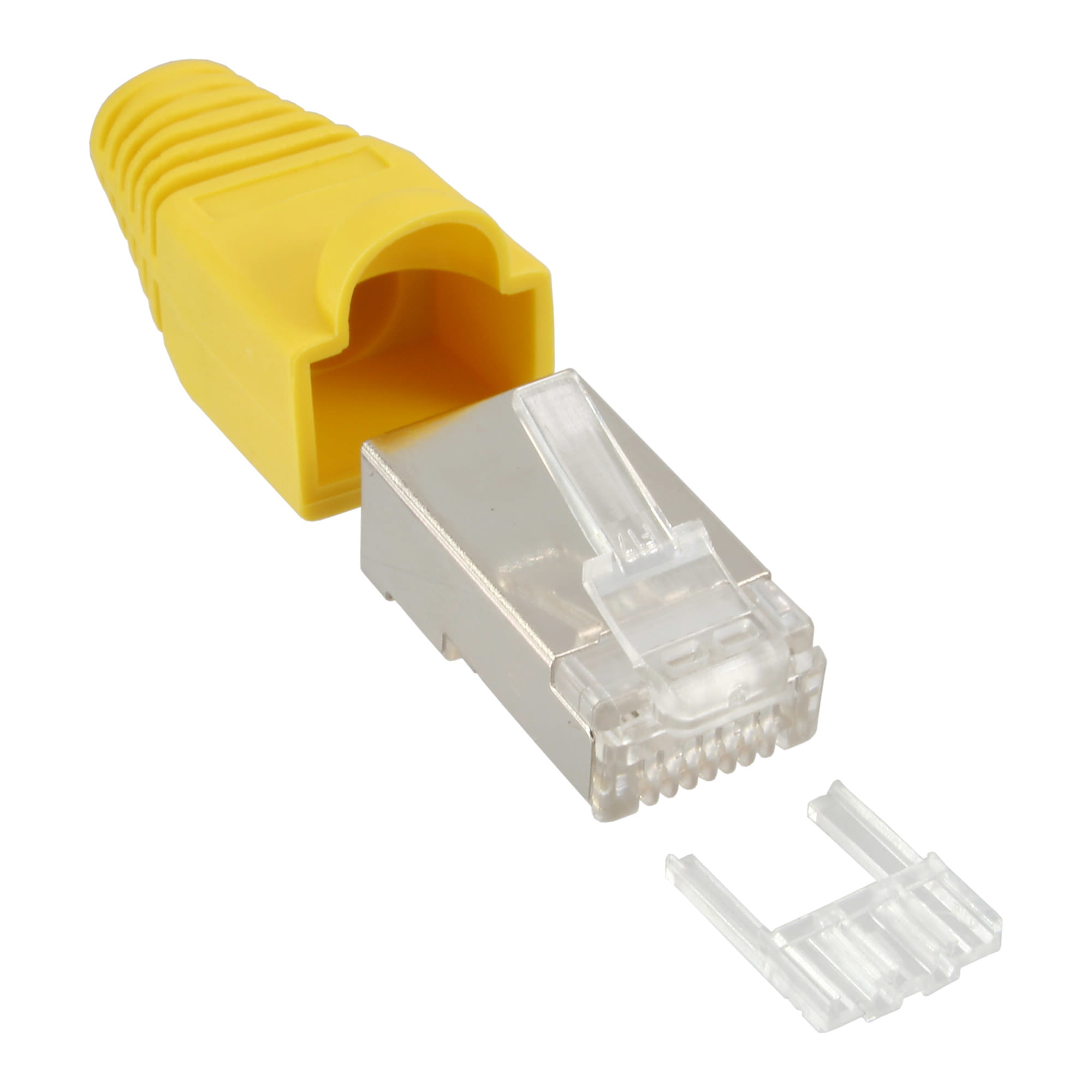 InLine Crimpstecker RJ45 geschirmt - Knickschutz gelb & Einfädelhilfe - 10er Pack