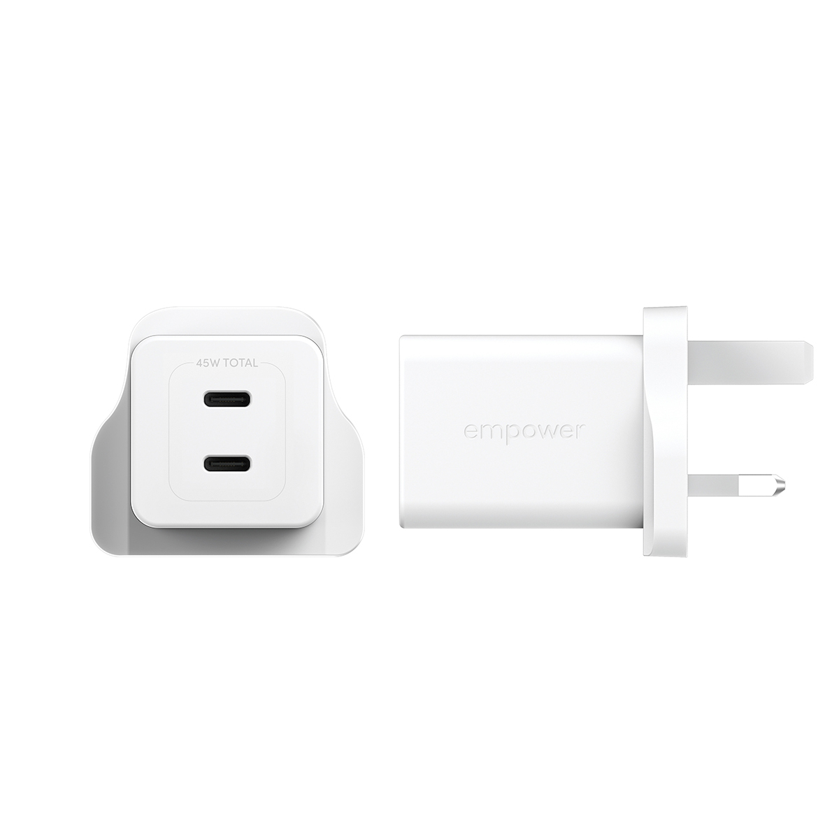 PanzerGlass empower™ by ® Turbo 45W Ladegarät inkl. 2 x USB-C | UK Anschluss | Silber Weiss, Weiß