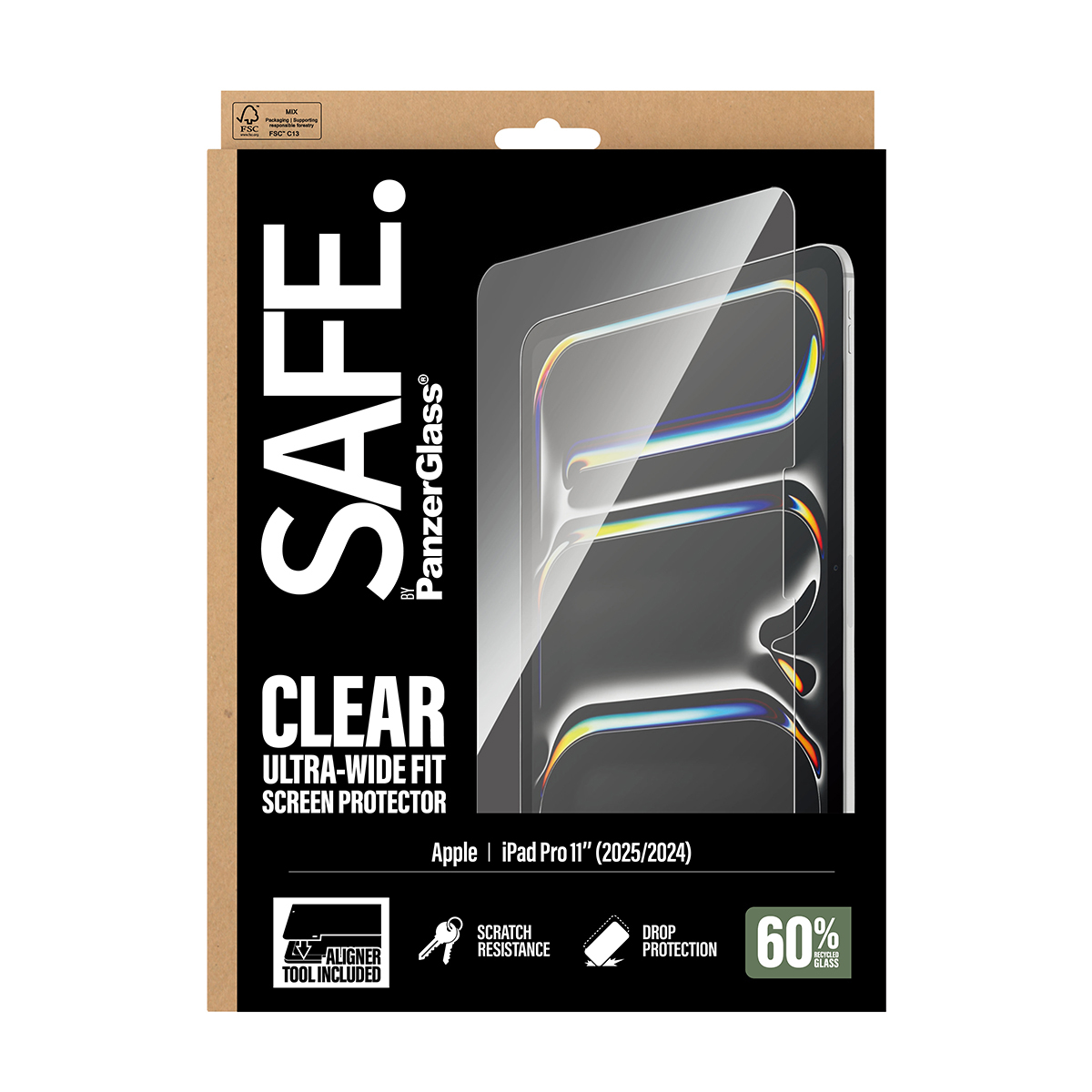 PanzerGlass SAFE. by PanzerGlass - Bildschirmschutz für Tablet - ultraweite Passform, mit FASTFIT-Werkzeug - Glas - für Apple 11-inch iPad Pro (M4, M5)