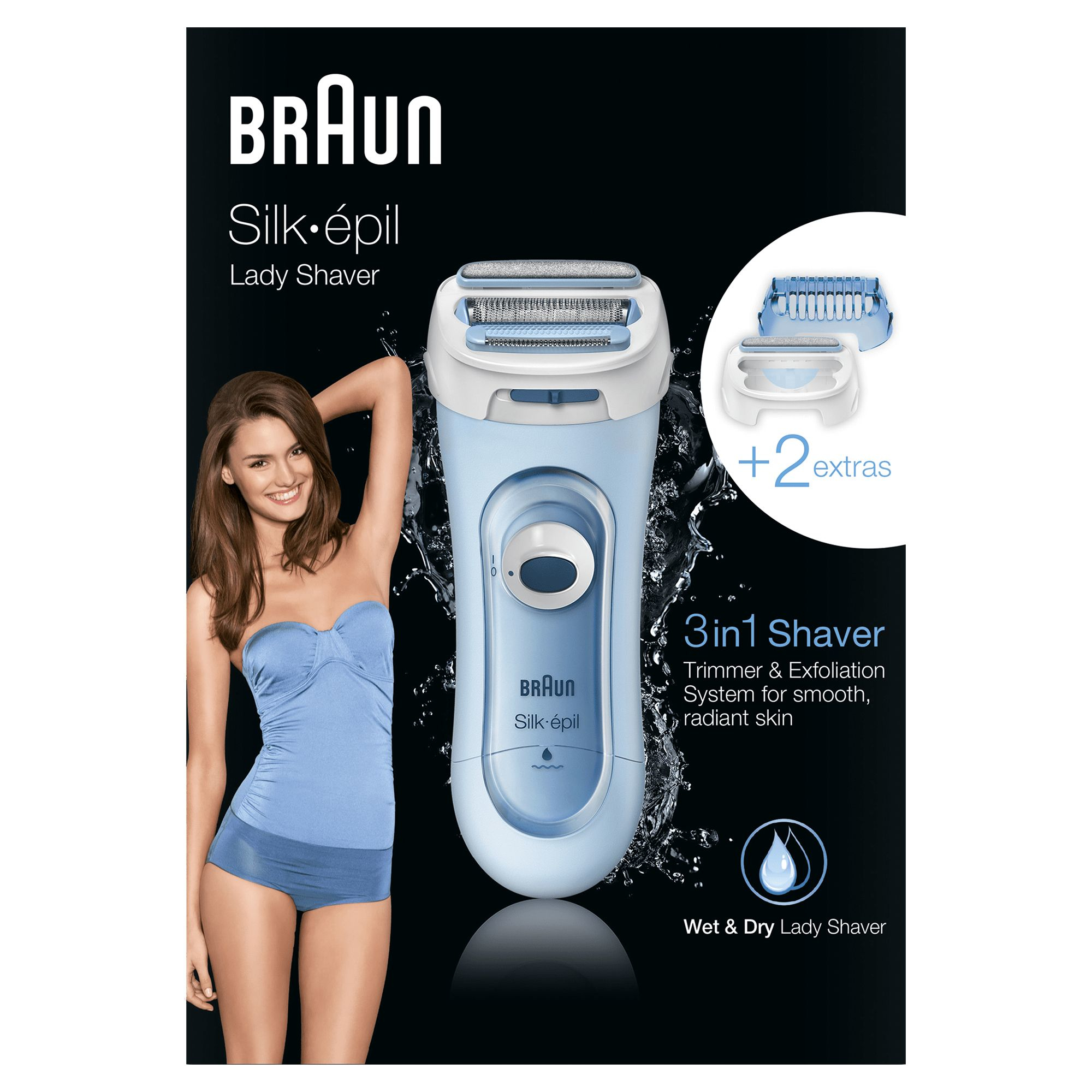 Braun Silk-épil 81653271, Folienschaber, 3 Kopf/Köpfe, Blau, 1 scheerblad, Kabellos, AA