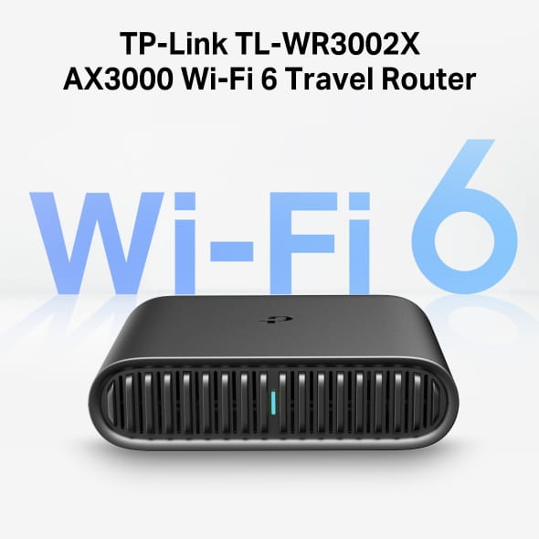TP-LINK TL-WR3002X, Wi-Fi 6 (802.11ax), Dual-Band (2,4 GHz/5 GHz), Ethernet/LAN, Schwarz, Tragbarer Router