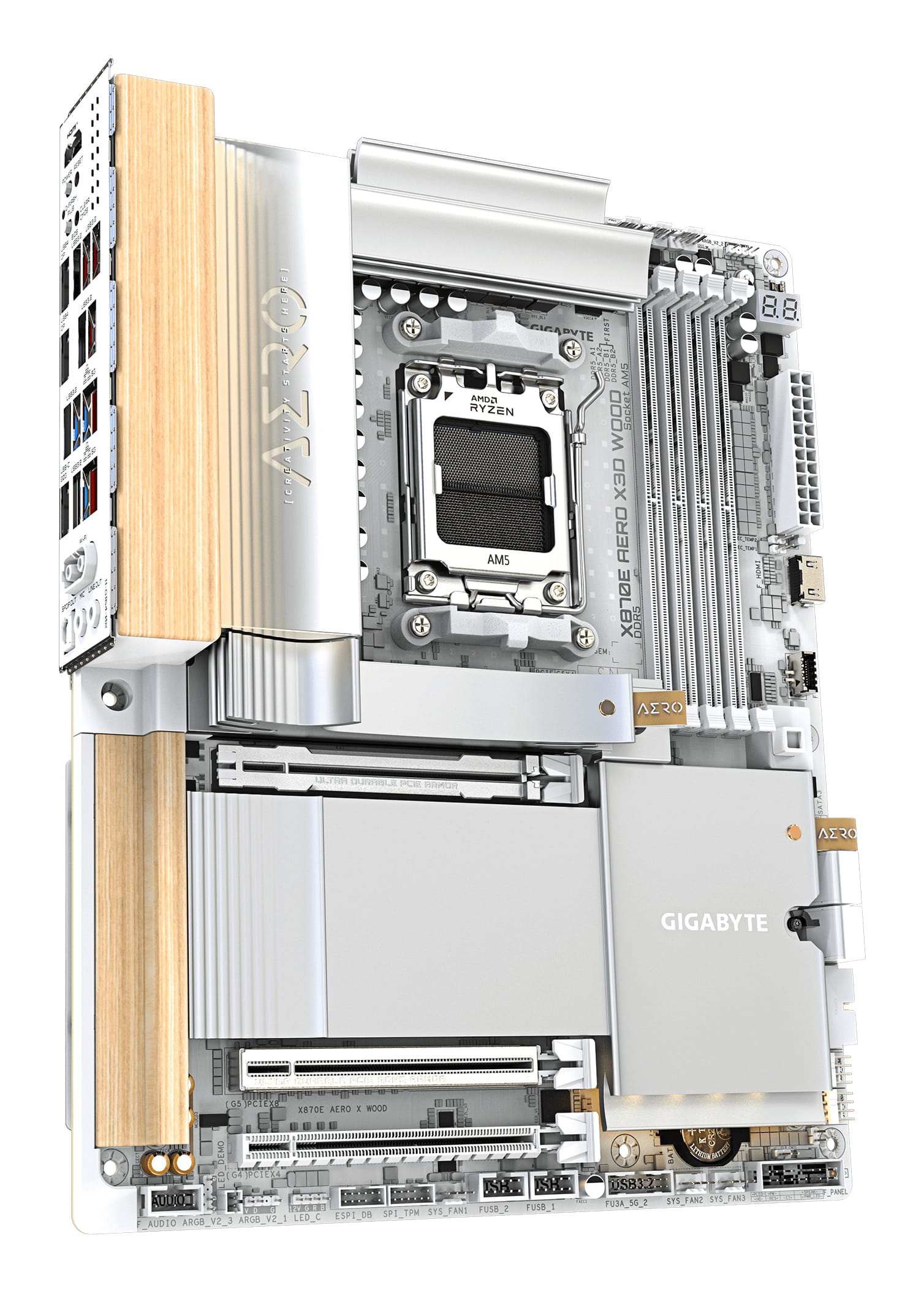 Gigabyte X870E AERO X3D WOOD Mainboard - Unterstützt AMD Ryzen 9000 CPUs, digitales 16+2+2-Phasen-VRM, bis zu 9000Hz DDR5 (O.C.), 2xPCIe 5.0 + 2xPCIe 4.0, Wi-Fi 7, 5GbE LAN, USB 4, AMD, Sockel AM5, AMD Ryzen 7000 Series, AMD Ryzen 8000 Series, AMD Ryzen