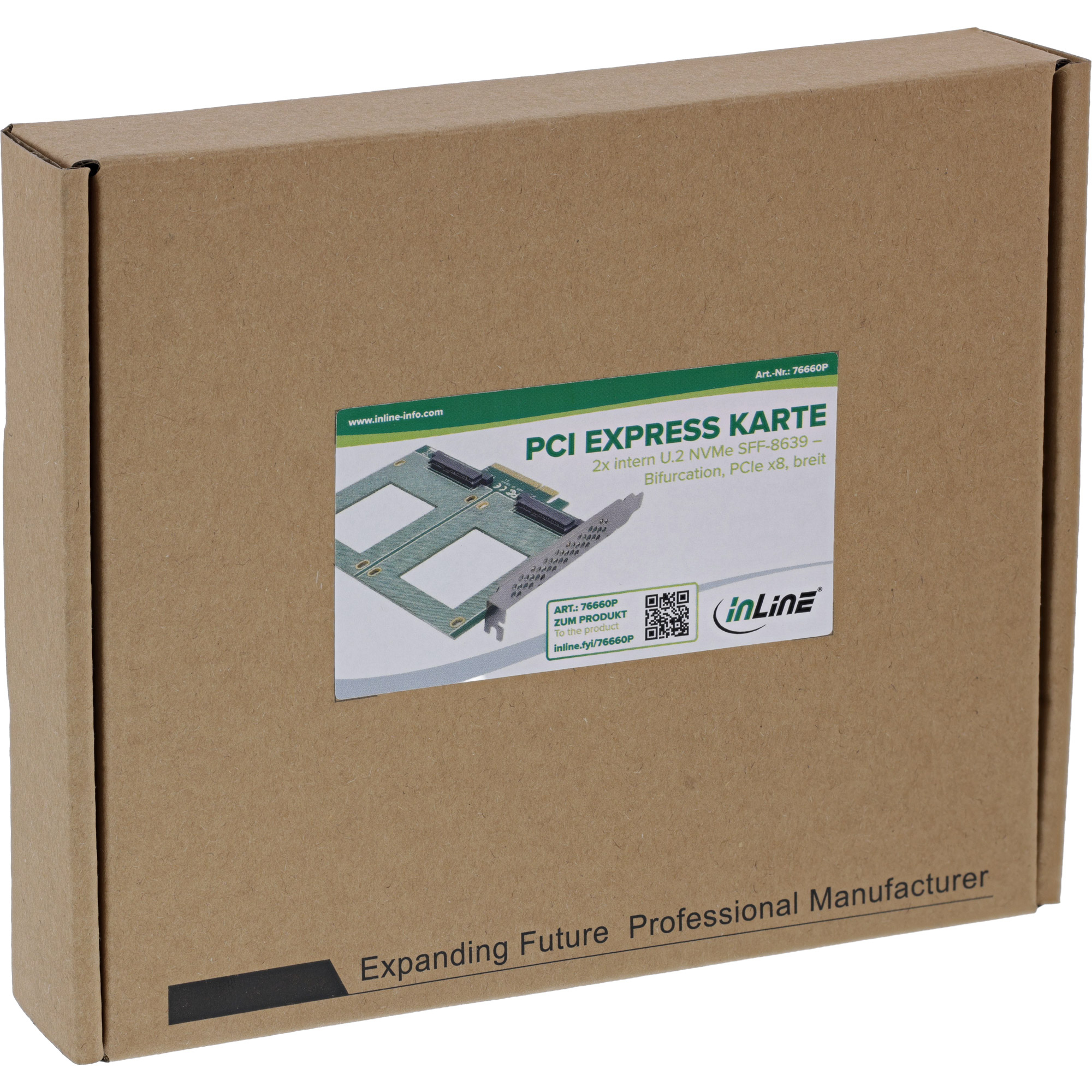 InLine PCIe Karte zu 2x intern U.2 NVMe SFF-8639 – Bifurcation - PCIe x8 - breit