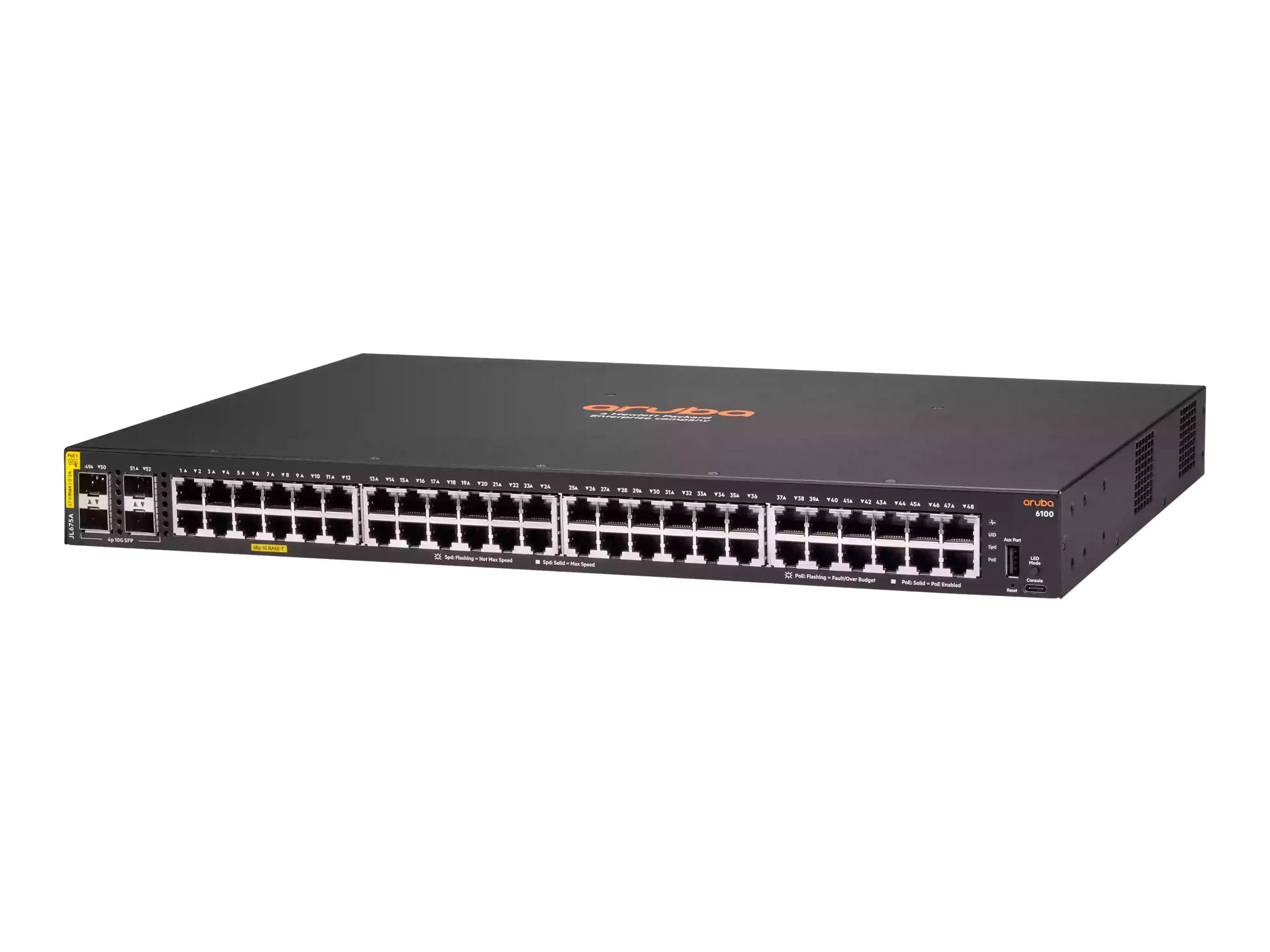 HPE Aruba Networking 6100 48G Class4 PoE 4SFP+ 370W Switch - Switch - managed - 48 x 10/100/1000 (PoE+)