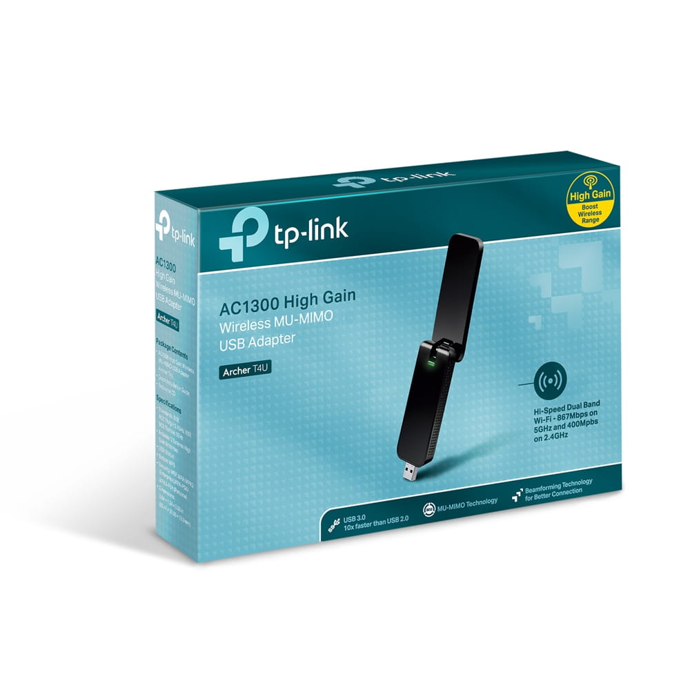 TP-LINK AC1300-Dualband-USB-WLAN-Adapter, Kabellos, USB, WLAN, Wi-Fi 5 (802.11ac), 867 Mbit/s, Schwarz