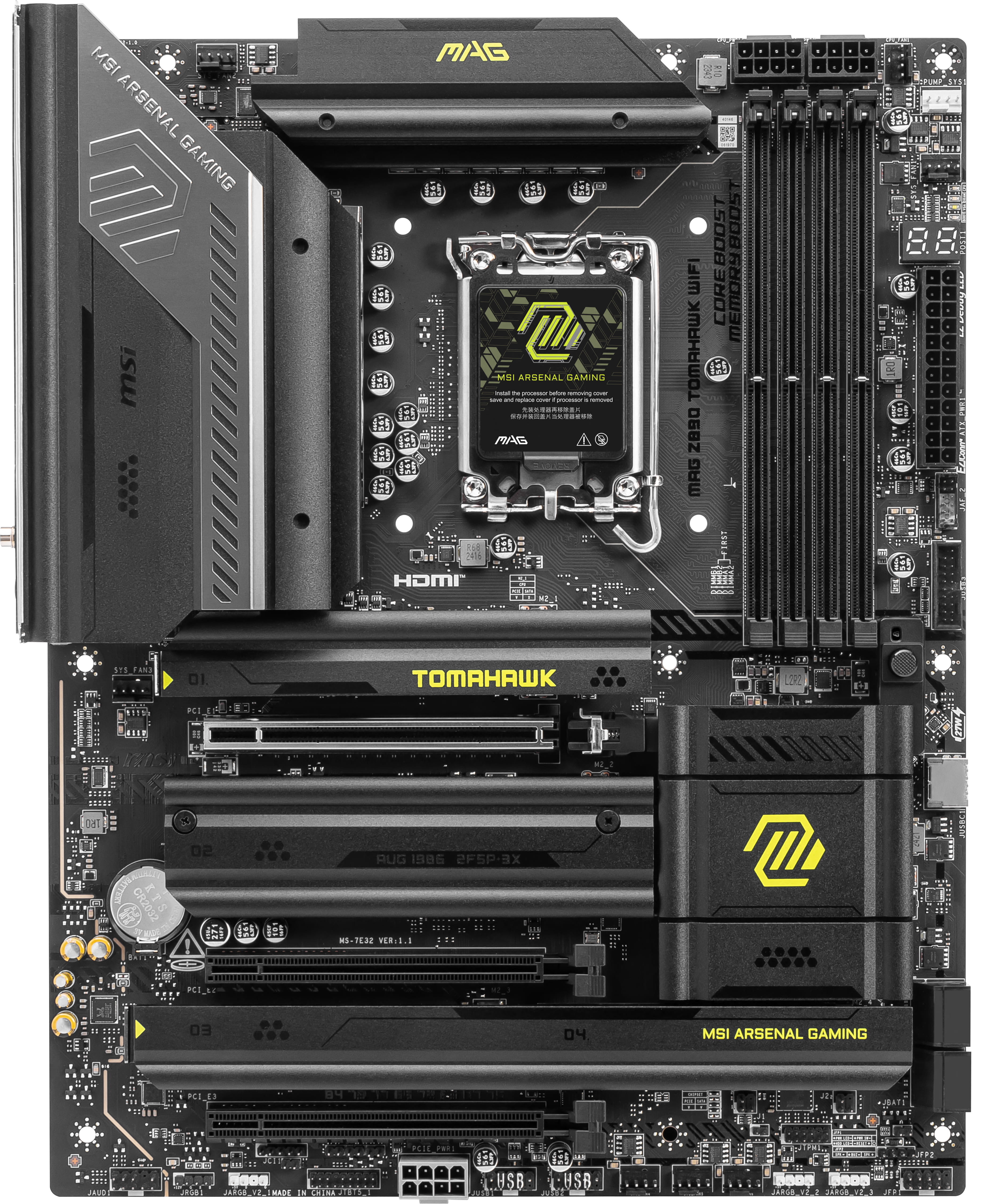 MSI MAG Z890 TOMAHAWK WIFI - Motherboard - ATX - LGA1851-Sockel - Z890 Chipsatz - USB 3.2 Gen 1, USB 3.2 Gen 2, USB-C 3.2 Gen2, USB4, USB-C 3.2 Gen 2x2 - 5 Gigabit Ethernet, Wi-Fi 7, Bluetooth - Onboard-Grafik (CPU erforderlich)