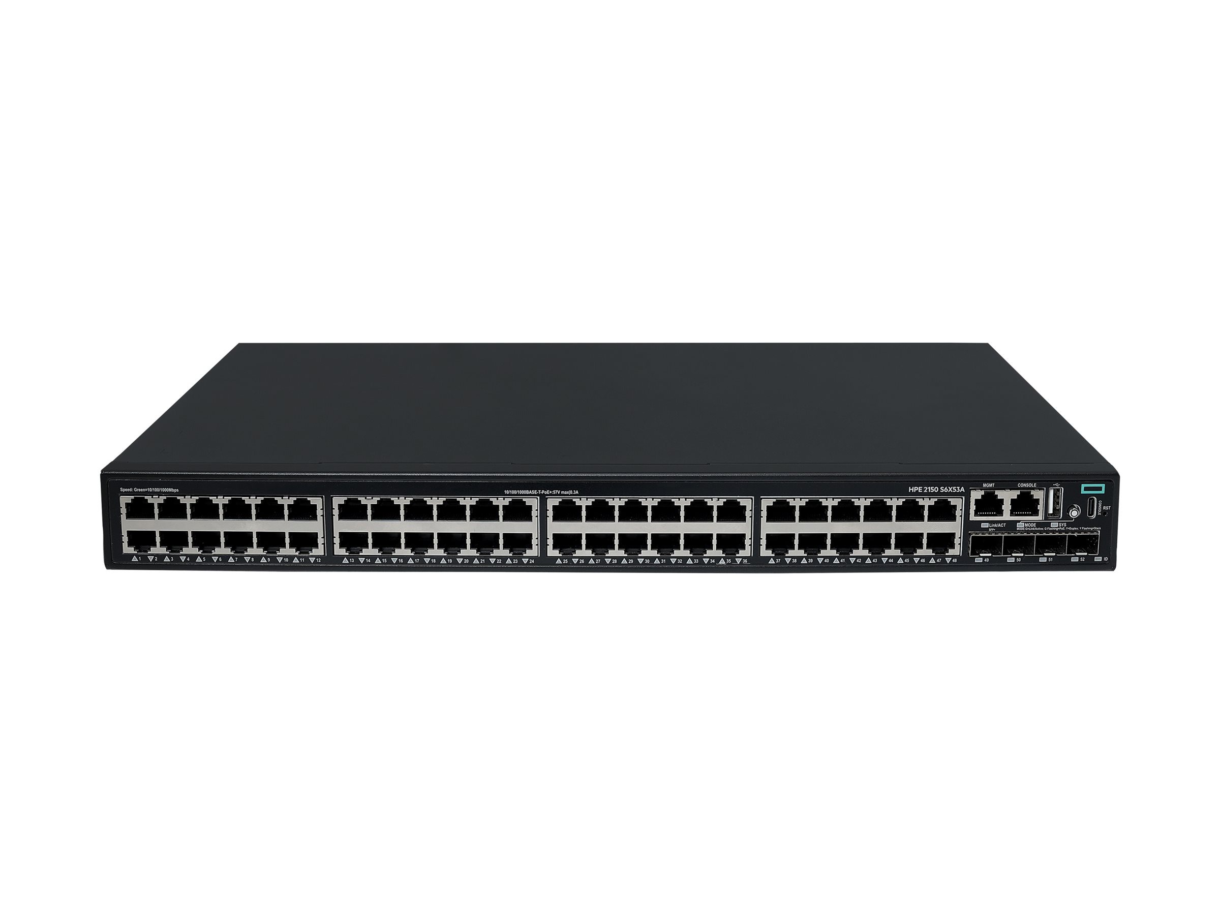 HPE Networking Comware 2150 48p 10M/100M/1G PoE+ 4p SFP+ 1G/10G 390W - Switch - L3 - managed - 48 x 10/100/1000Base-T (PoE+)