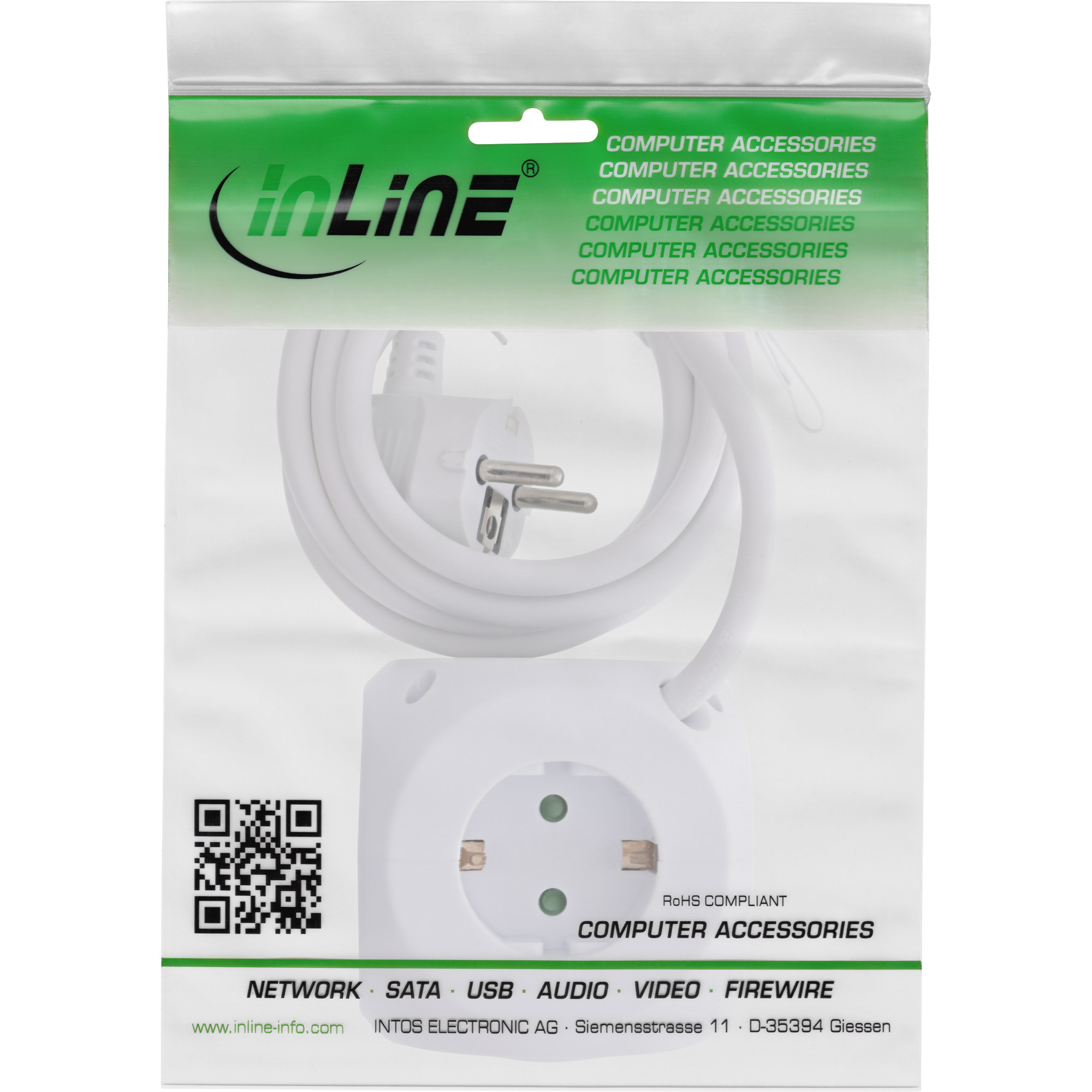 InLine Charging Cube - 3x Schutzkontakt - 2x USB-C - 2x USB-A - weiß - 2m