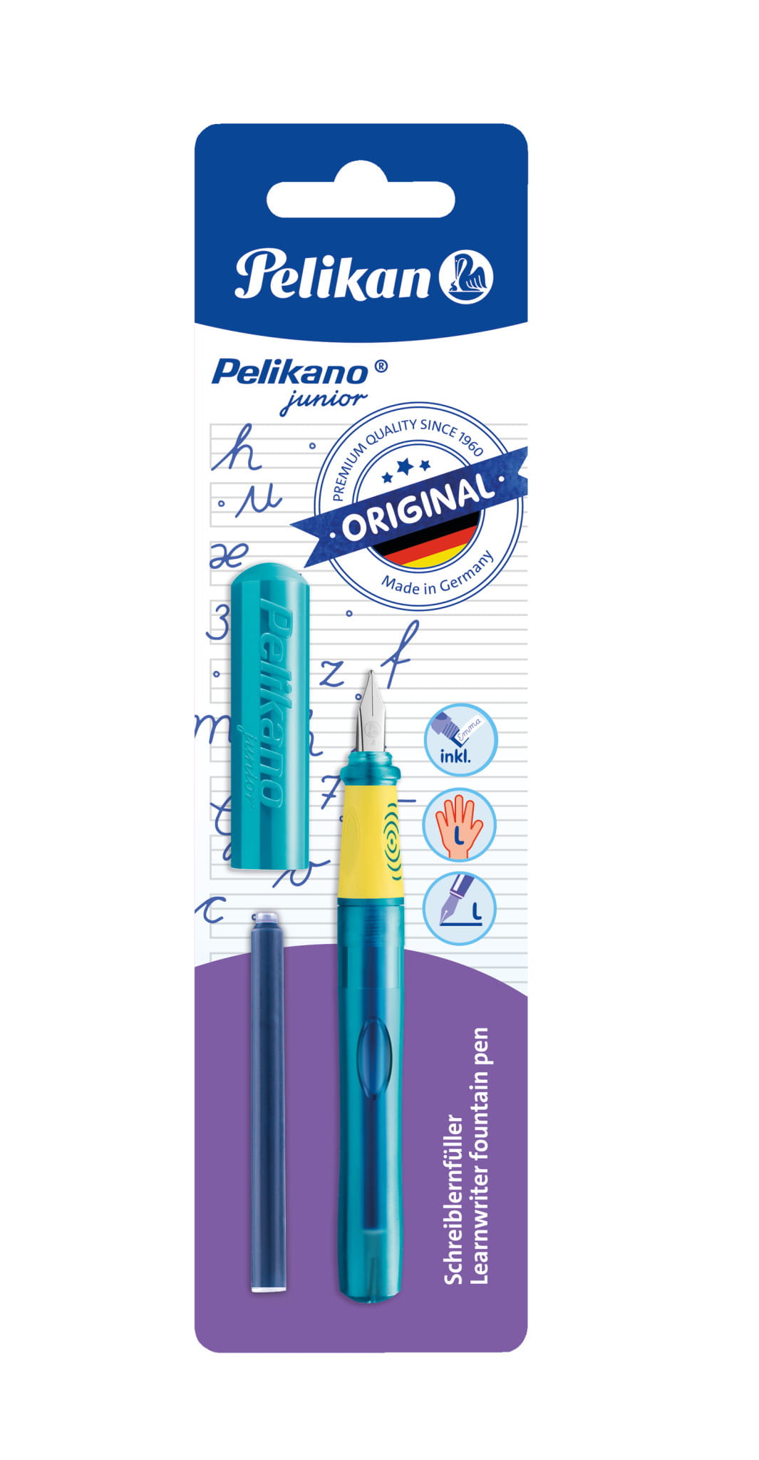 Pelikan 824927, Mehrfarbig, Kartuschenfüllsystem, Blau, Recycelbarer Kunststoff, Edelstahl, Linkshändig