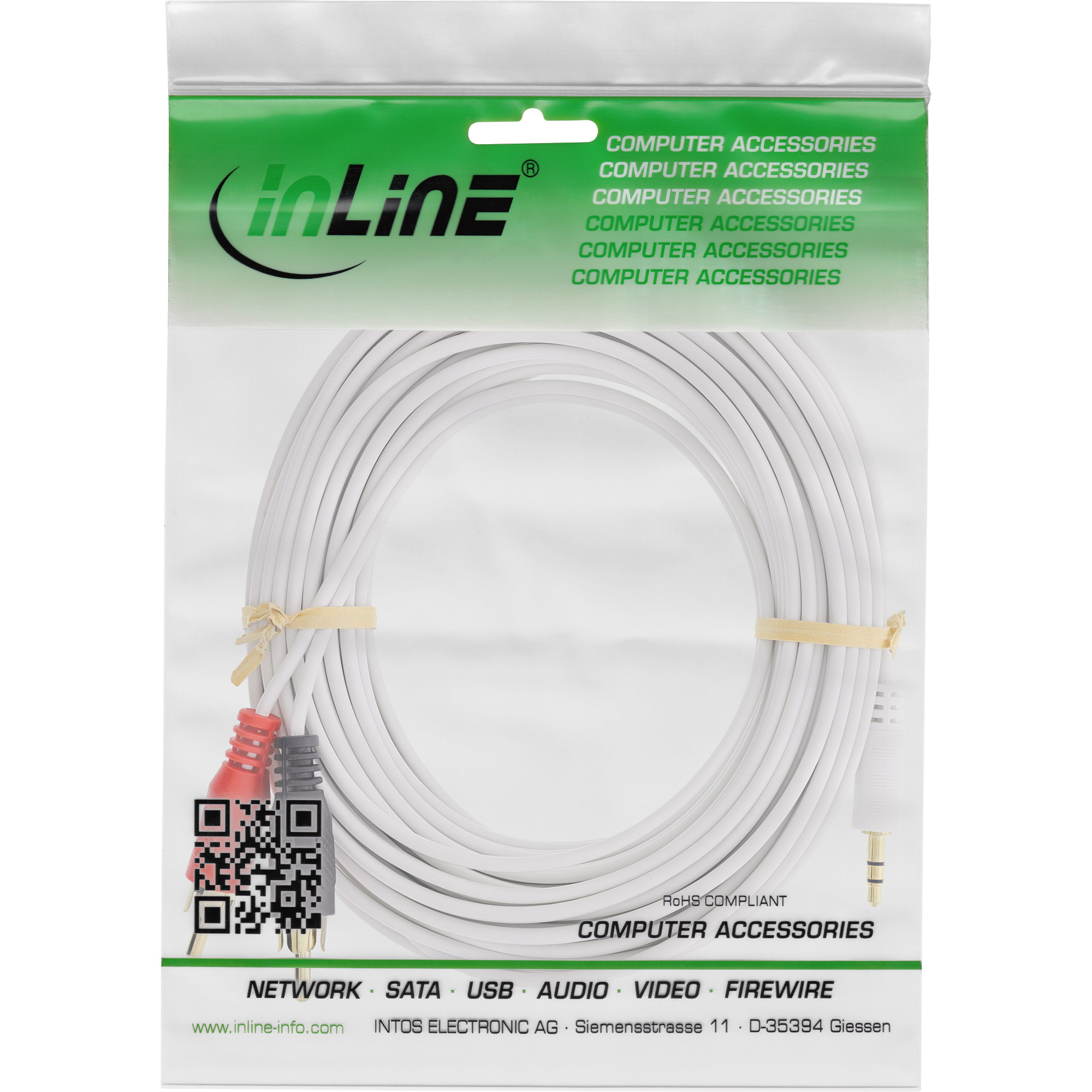 InLine Cinch/Klinke Kabel - 2x Cinch Stecker an 3,5mm Klinke Stecker - 7,5m