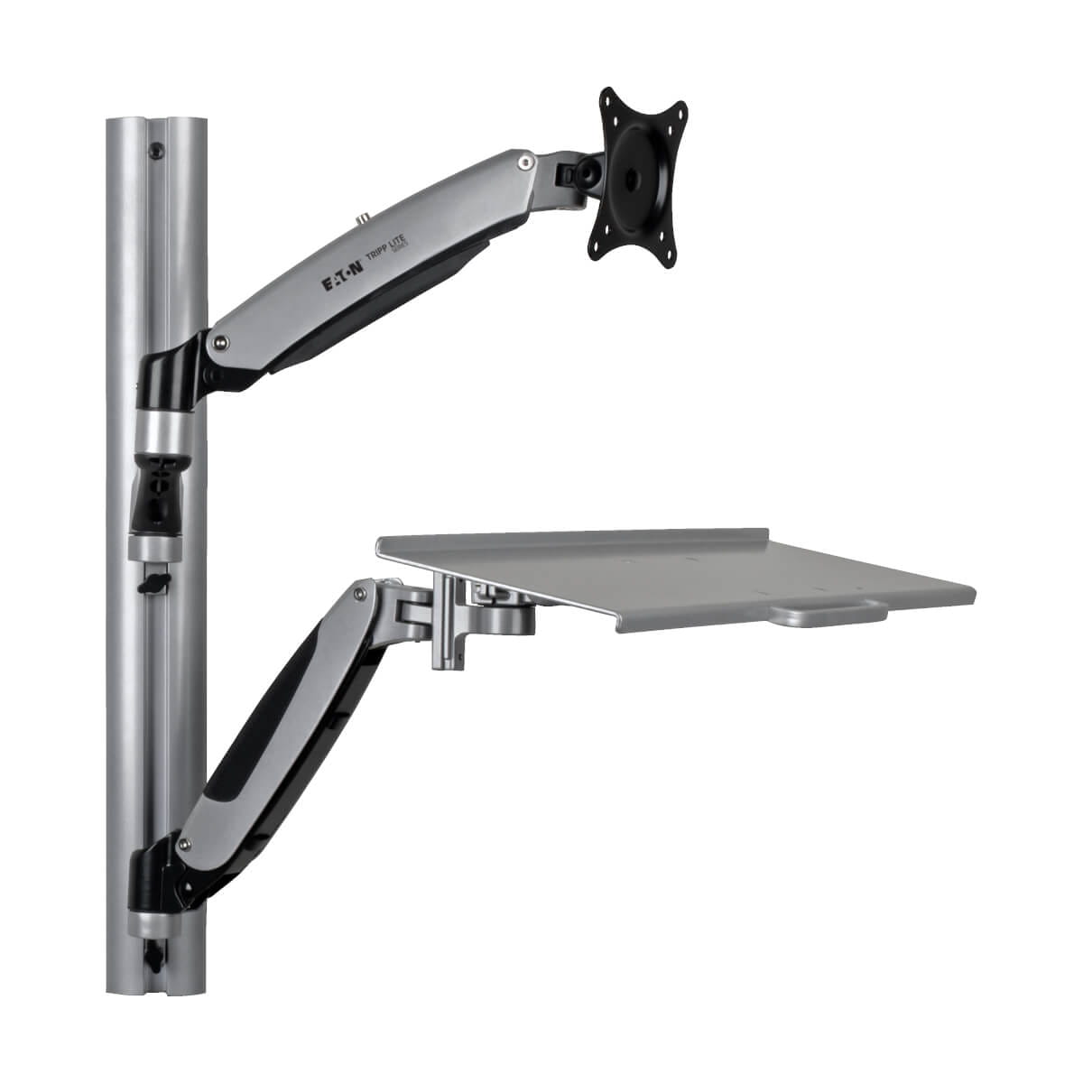 Tripp Eaton Tripp Lite Series Adjustable-Height Wall-Mount Sit-Stand Workstation, Single-Display - Befestigungskit (Befestigungsteile, 2 Tastaturarme, Wandschiene, Display-Befestigung, Halterung für Tastaturablage, Tastatur-Armaufsatz, Thin-Client-Halte
