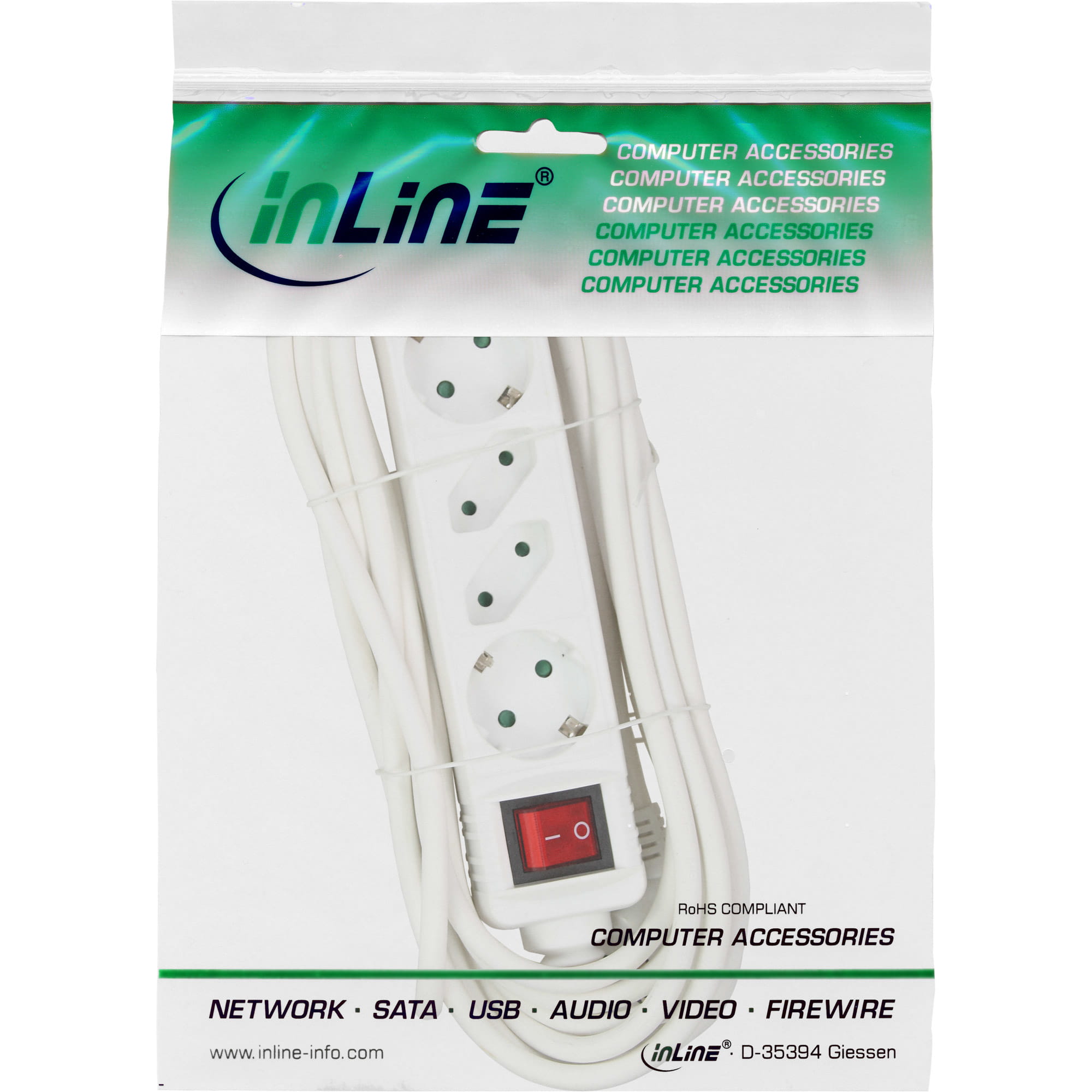 InLine Steckdosenleiste - 4-fach - 2x Schutzkontakt + 2x Euro - weiß - 1,5m