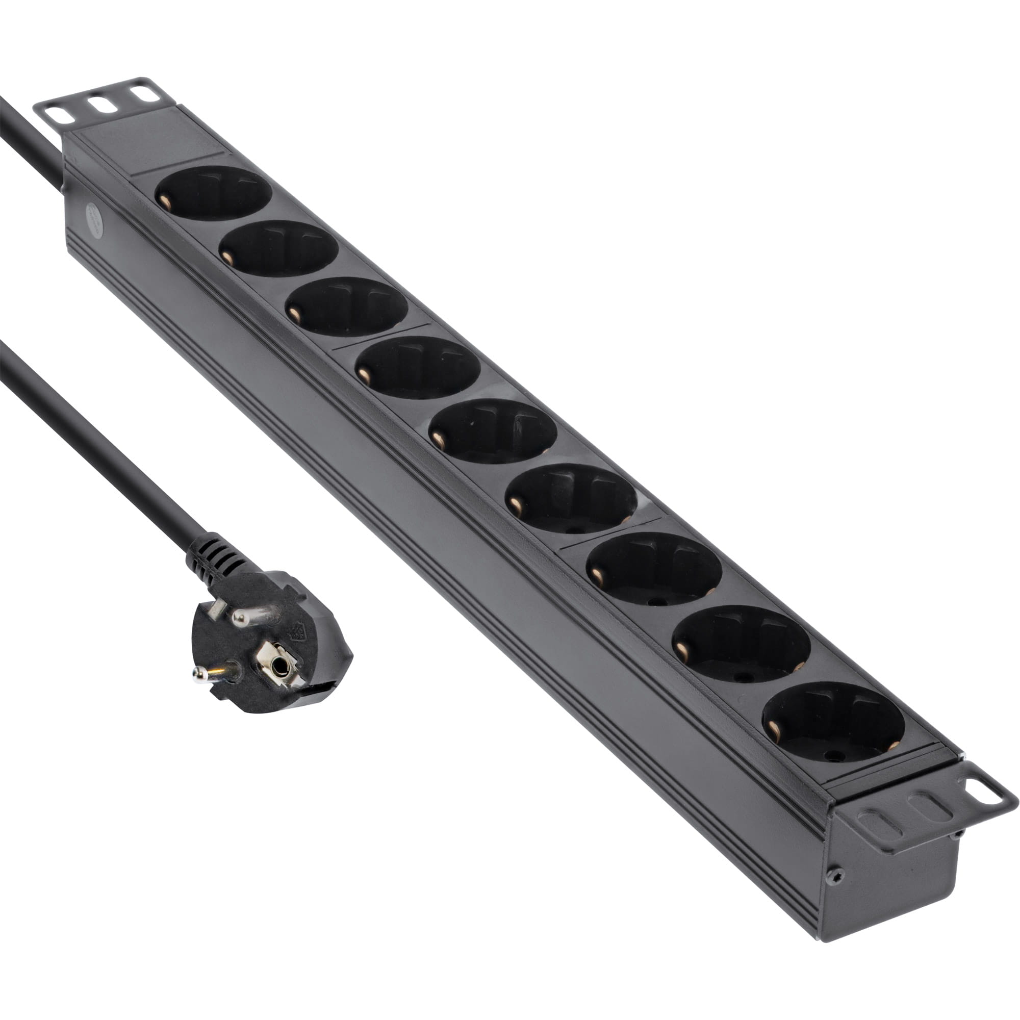 InLine 19" Steckdosenleiste - 9-fach Schutzkontakt - ohne Schalter - 2m - schwarz