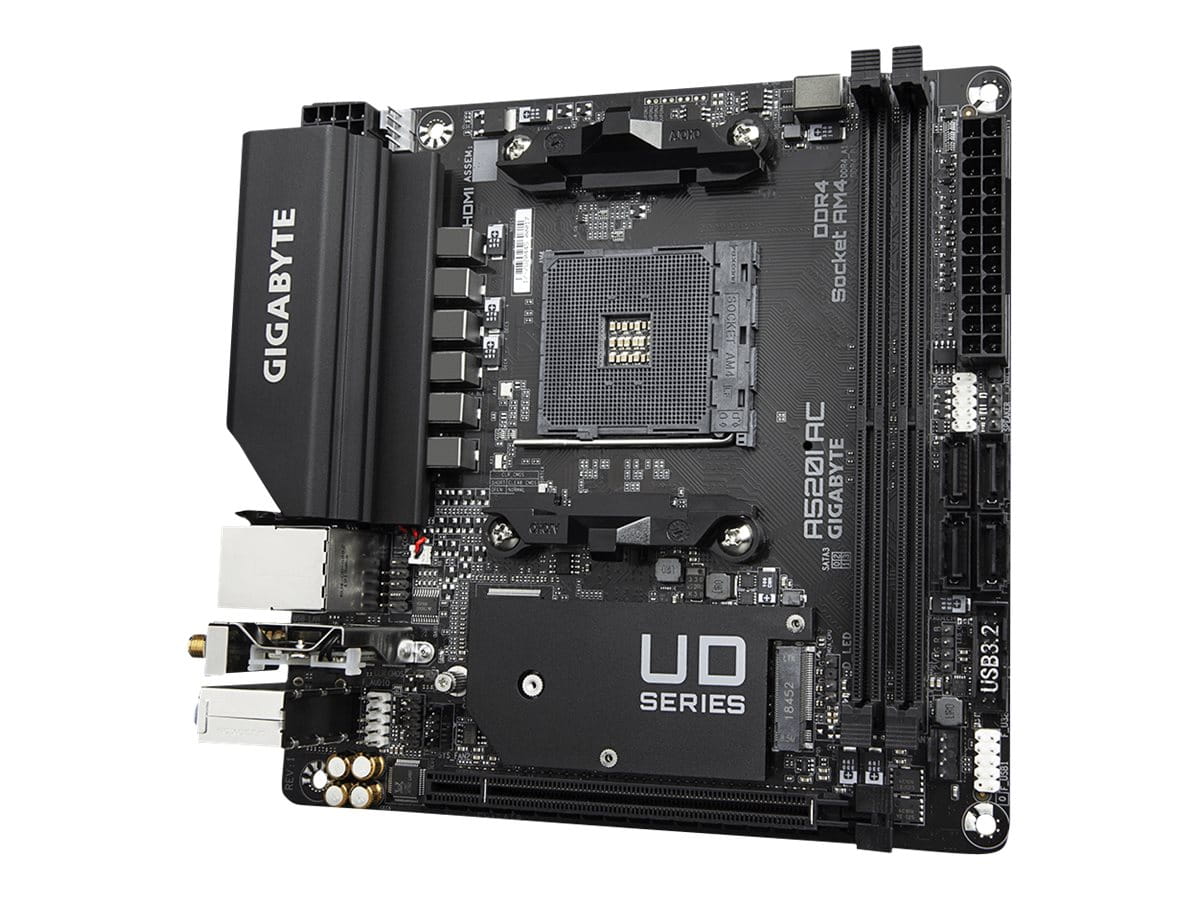 Gigabyte A520I AC - 1.0 - Motherboard - Mini-ITX - Socket AM4 - AMD A520 Chipsatz - USB 3.2 Gen 1 - Gigabit LAN, Wi-Fi, Bluetooth - Onboard-Grafik (CPU erforderlich)