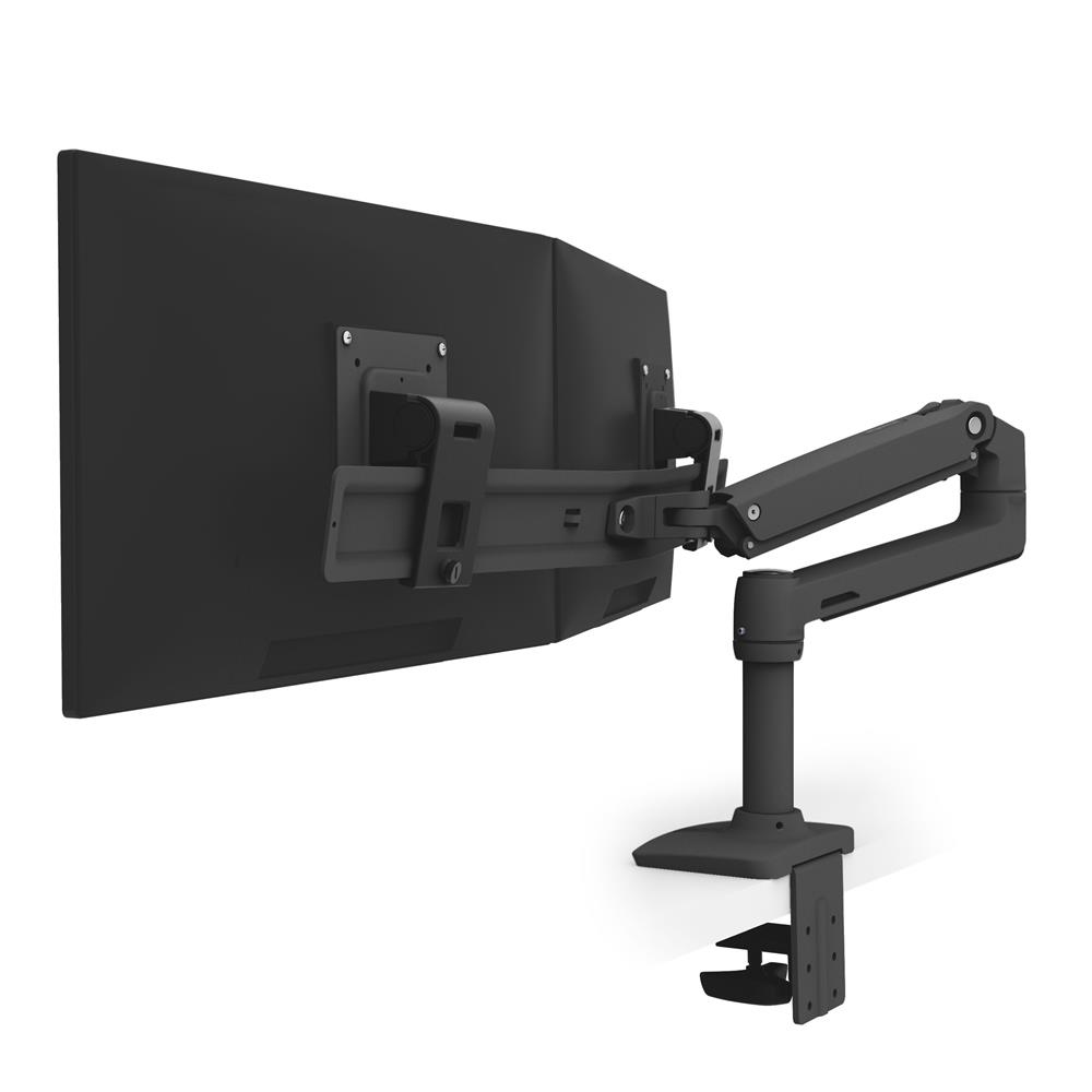 Ergotron LX - Befestigungskit (Gelenkarm, Verlängerung, Basis, 2-teilige Tischklemme, Arm für zwei Bildschirme, 2 Drehgelenke, 8" Stange) - für 2 LCD-Displays - Dual Direct - mattschwarz - Bildschirmgröße: bis zu 63,5 cm (bis zu 25 Zoll)