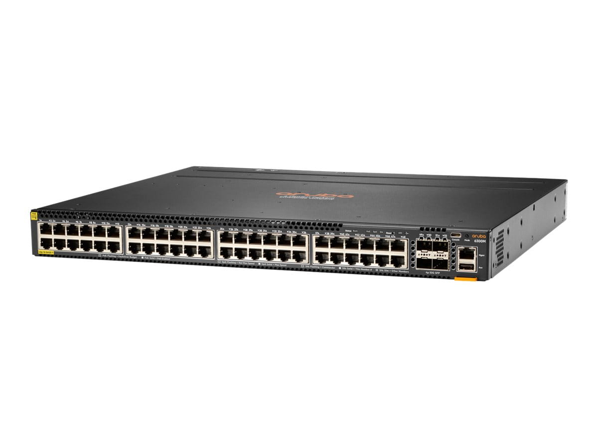 HPE Aruba Networking 6300M - Switch - L3 - managed - 24 x 1 Gigabit / 10 Gigabit SFP+ + 4 x 1 Gigabit / 10 Gigabit / 25 Gigabit / 50 Gigabit SFP56 (Uplink / Stacking) HPE Aruba Networking 6300M - Switch - L3 - managed - 24 x 1 Gigabit / 10 Gigabit SFP+ + 4 x 1 Gigabit / 10 Gigabit / 25 Gigabit / 50 Gigabit SFP56 (Uplink / Stacking)