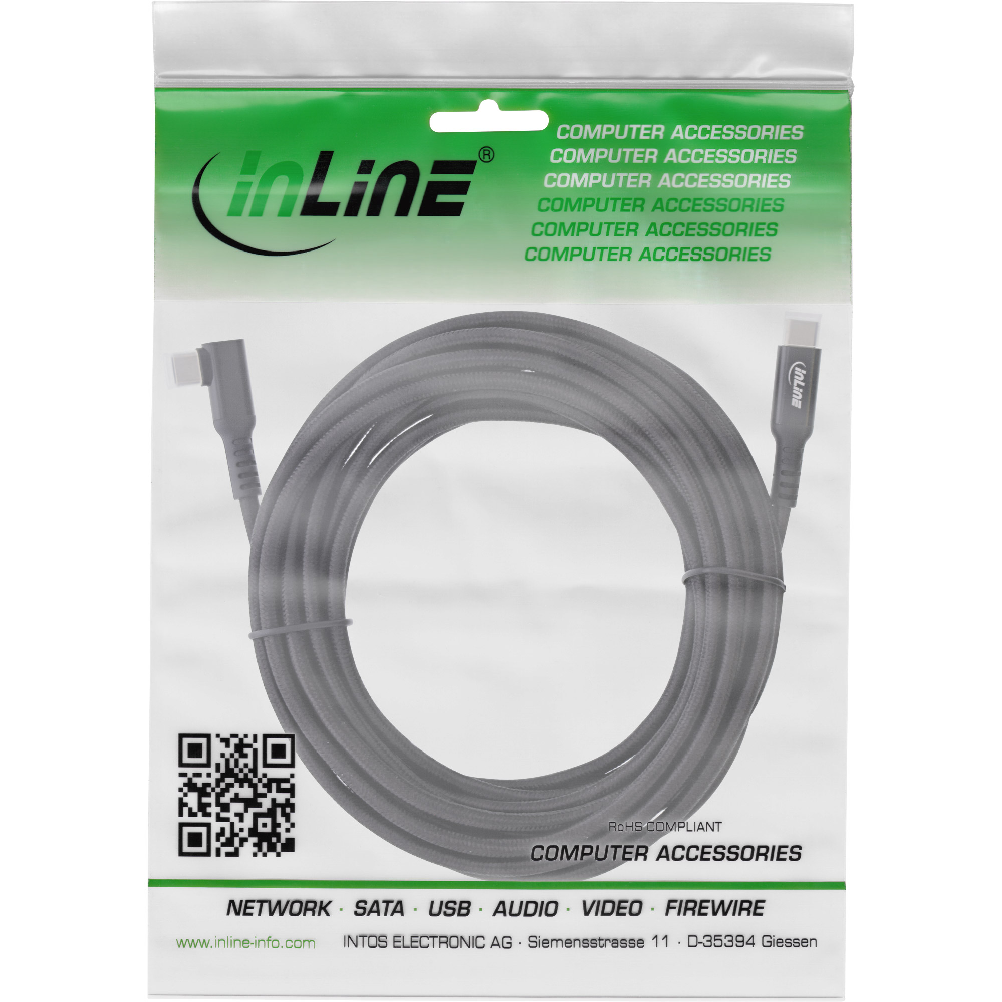InLine USB 3.2 Gen.1 Kabel - USB-C St/St gewinkelt für VR - schwarz - 5m