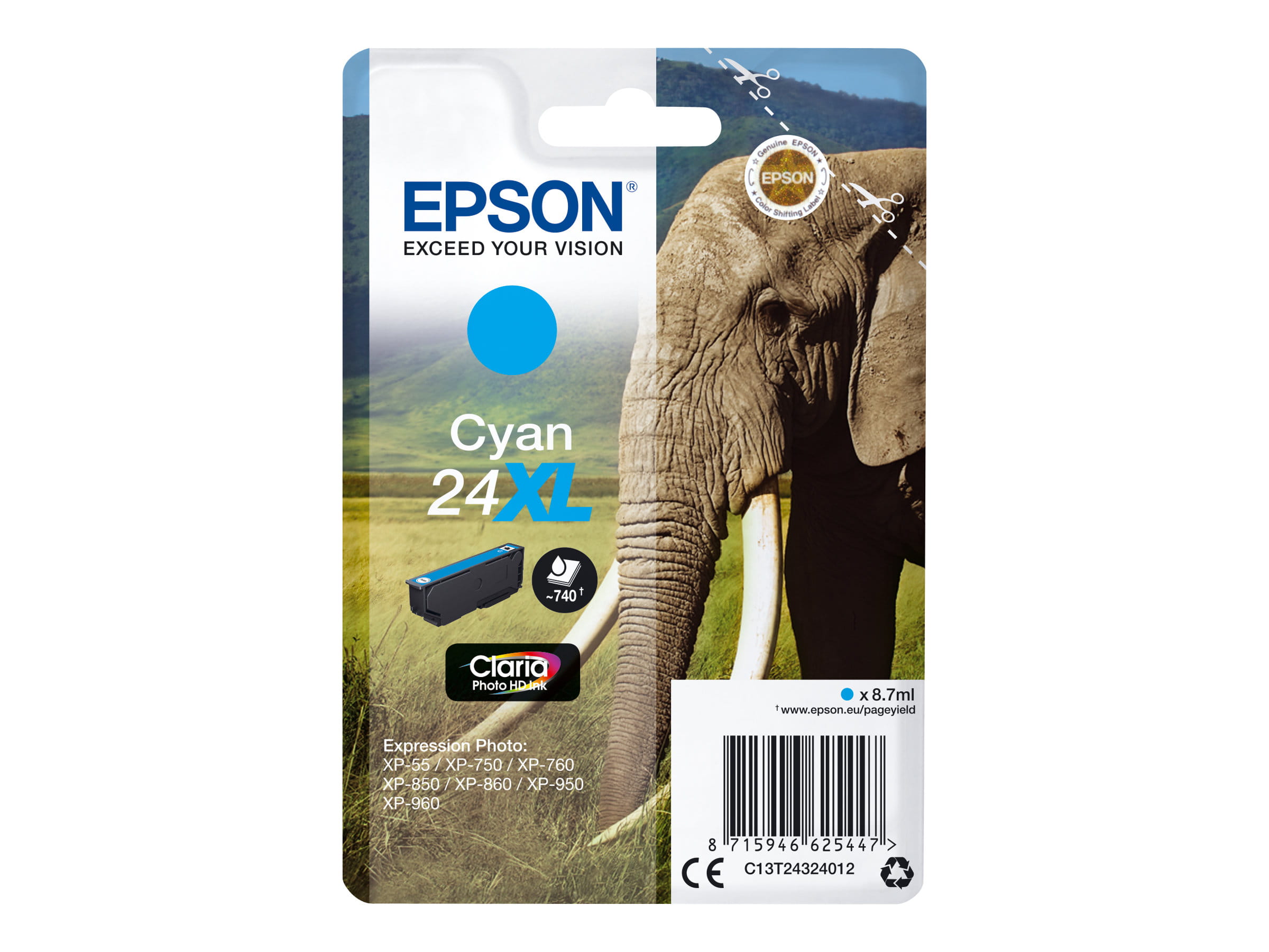 Epson 24XL - 8.7 ml - XL - Cyan - Original - Blister mit RF-Alarm