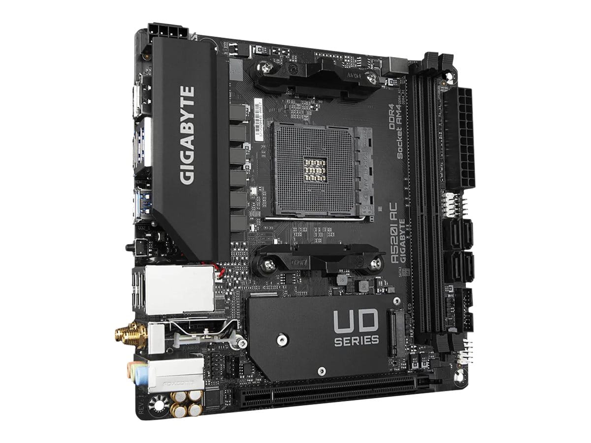 Gigabyte A520I AC - 1.0 - Motherboard - Mini-ITX - Socket AM4 - AMD A520 Chipsatz - USB 3.2 Gen 1 - Gigabit LAN, Wi-Fi, Bluetooth - Onboard-Grafik (CPU erforderlich)