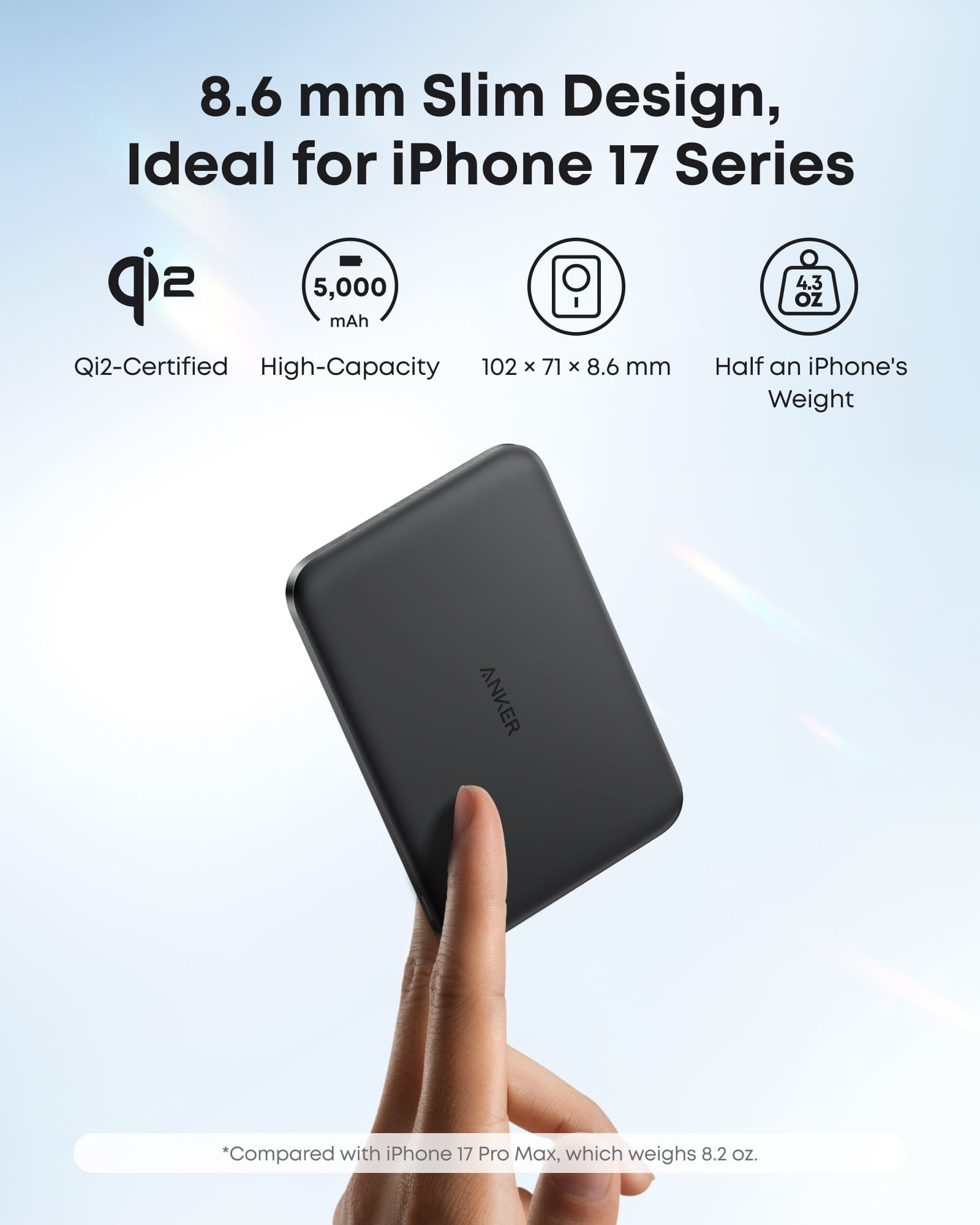 ANKER MagGo - Induktive Power Bank - 5000 mAh - 20 watt - 3 A (USB-C, kabelloses Laden)