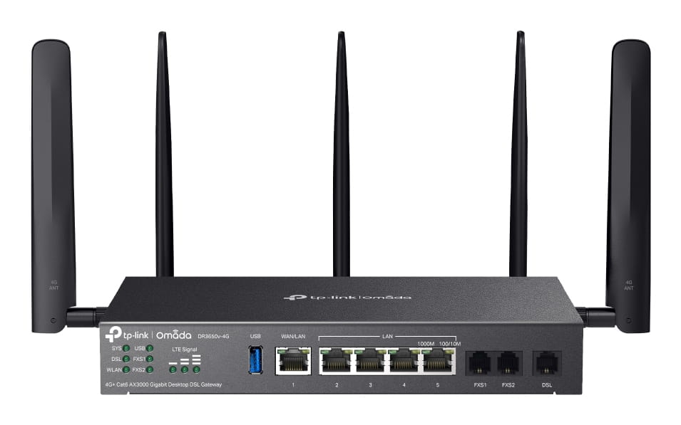 TP-LINK Omada DR3650v 4G+ Cat6 AX3000 Wi-Fi 6 Gigabit Desktop DSL Gateway