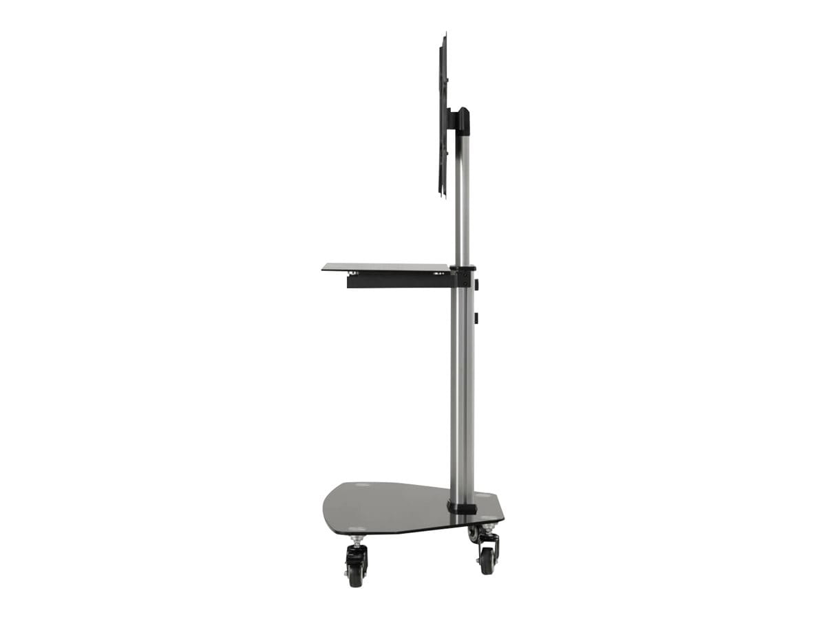 Tripp Eaton Tripp Lite Series Premier Rolling TV Cart for 32" to 55" Displays, Black Glass Base and Shelf, Locking Casters - Wagen - fest - für Monitor / HDTV - Aluminium, Stahl - Schwarz, Silber - Bildschirmgröße: 81.28-139.7 cm (32"-55")