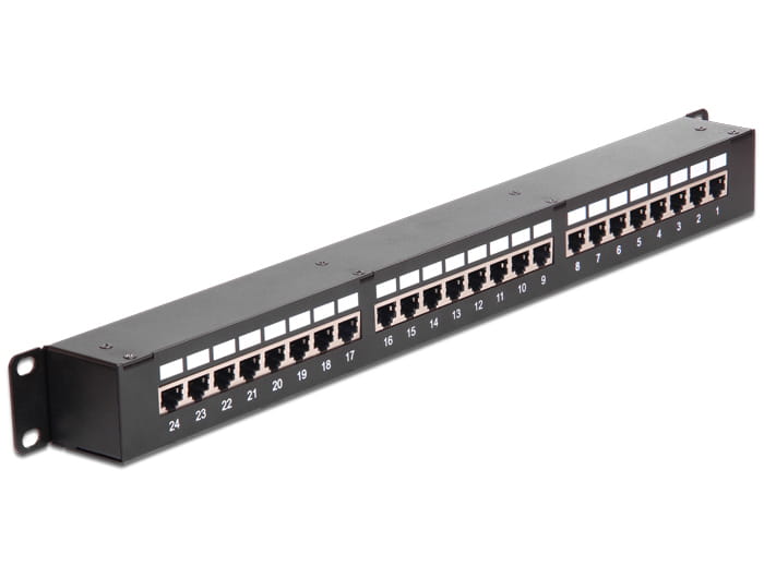 Delock Patch-Panel mit Kopplern - CAT 6 - STP - RJ-45 X 24 - Schwarz - 1U - 48.3 cm (19")