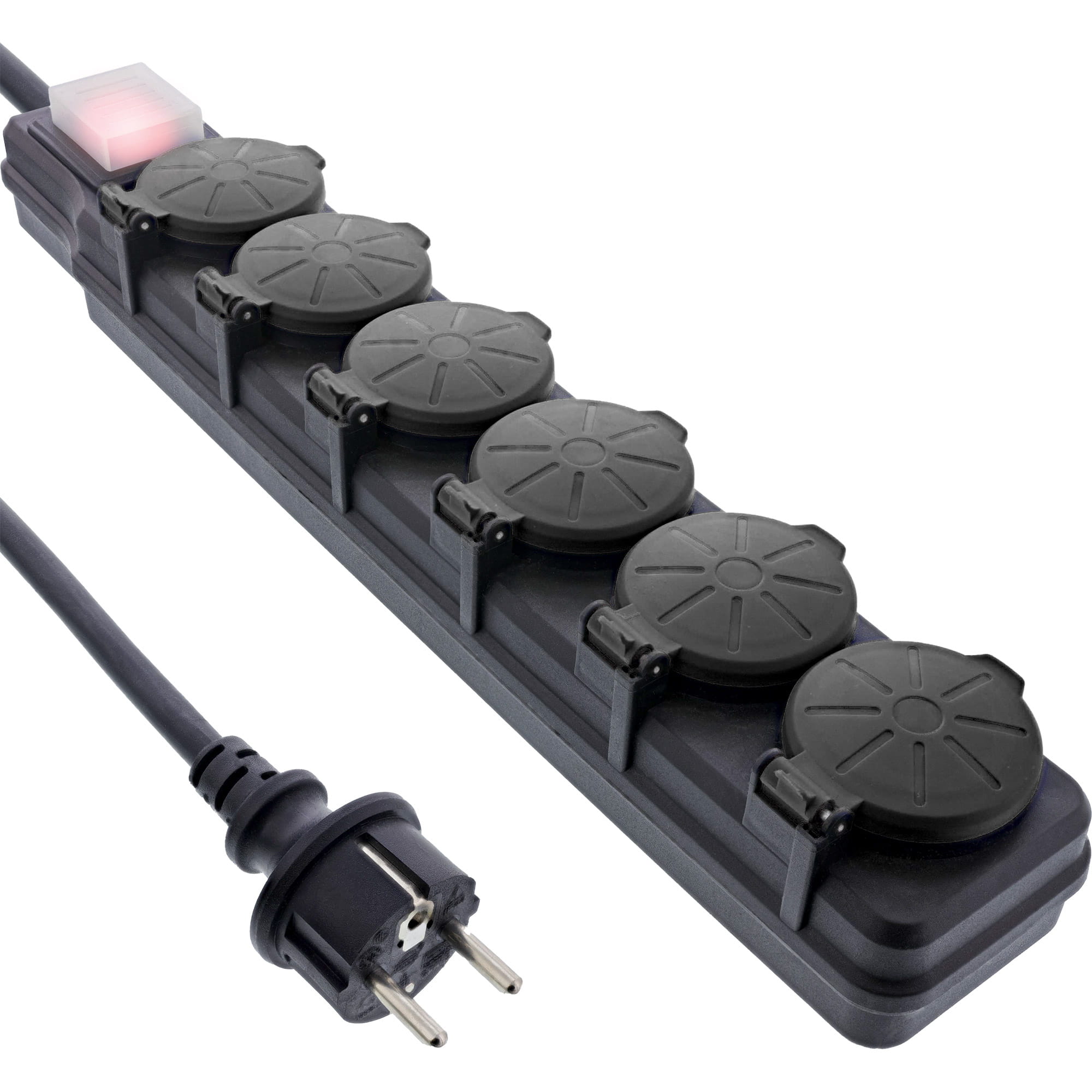 InLine Outdoor-Steckdosenleiste - 6-fach Schutzkontakt - IP44 - mit Schalter - 10m