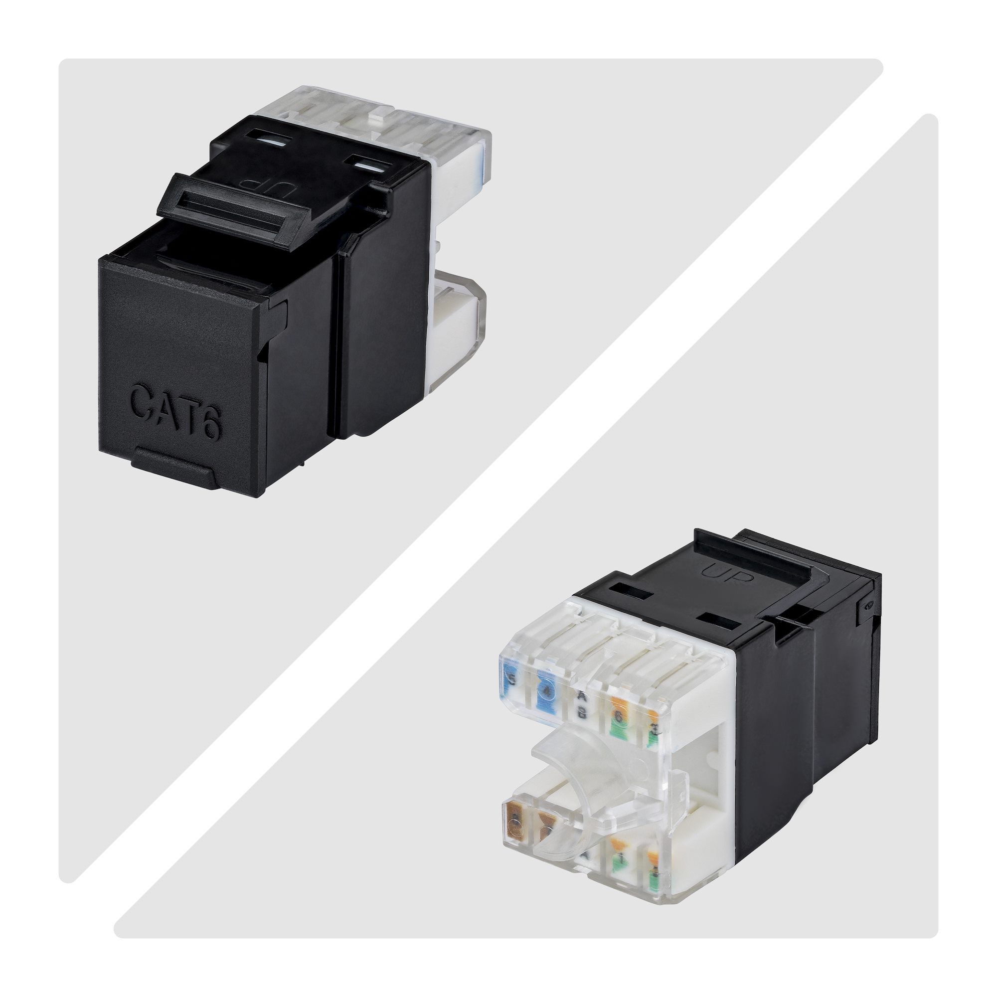 StarTech.com Cat6 Keystone Jack Modul, 24er-Pack RJ45 Ethernet Keystone Buchse, UTP Cat6 Wandbuchse, 180 Grad 110 Punch Down Buchse, Schwarz, Flach, Schwarz, RJ-45, Buchse, Buchse, 10GBase-T
