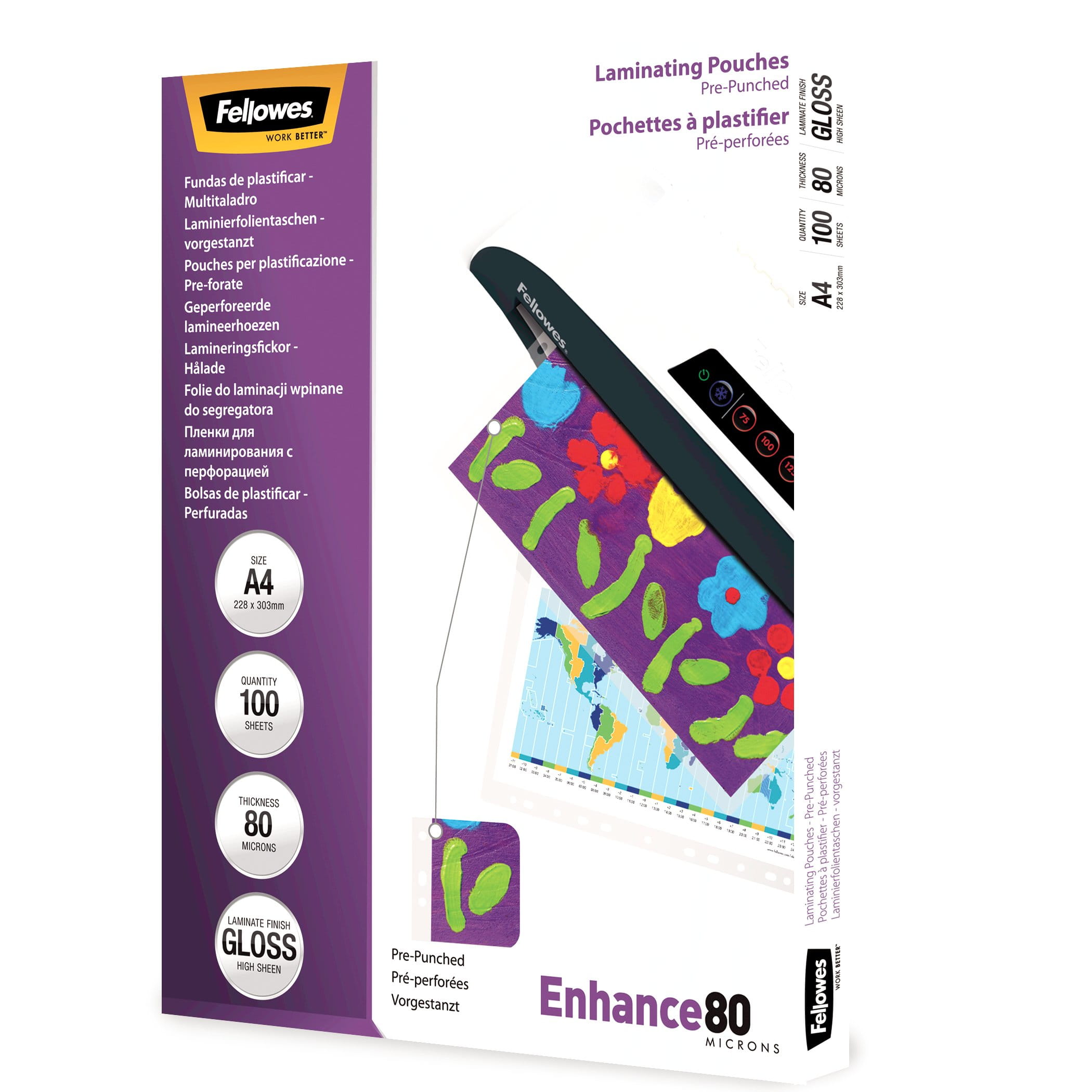 Fellowes Laminating Pouches Enhance 80 micron - 80 Mikron - 100er-Pack - glänzend - A4 (210 x 297 mm)