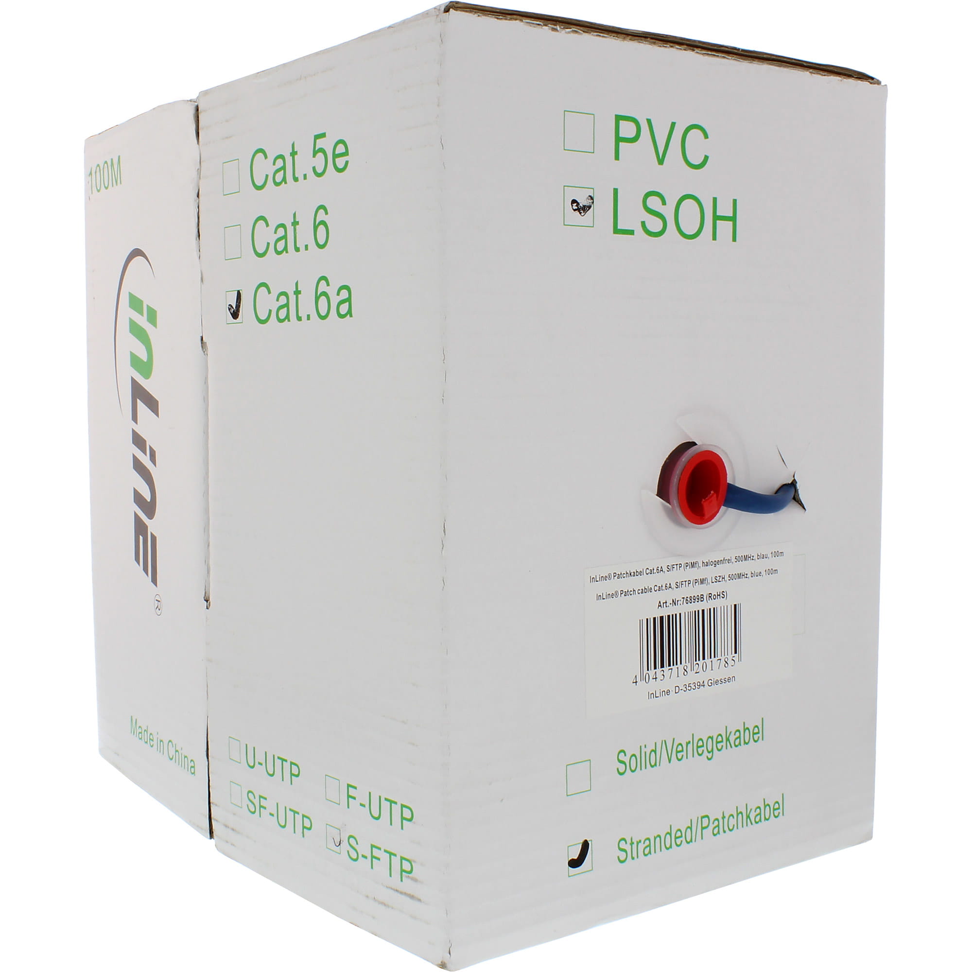 InLine Patchkab. - S/FTP (PiMf) - Cat.6A - 500MHz - halogenfrei - Kupfer - blau - 100m