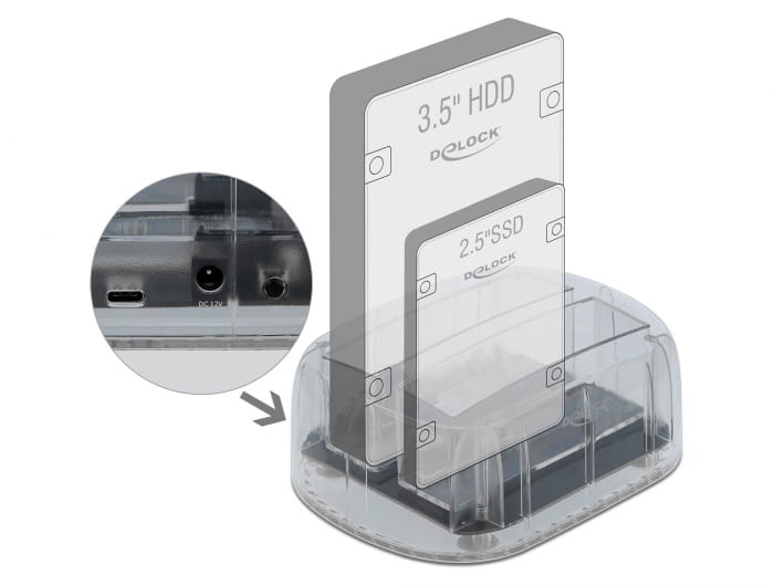 Delock USB Type-C Docking Station for 2 x SATA HDD / SSD - HDD-Dockingstation Schächte: 2 - 2,5" / 3,5" gemeinsam genutzt (6,4 cm/8,9 cm gemeinsam genutzt)