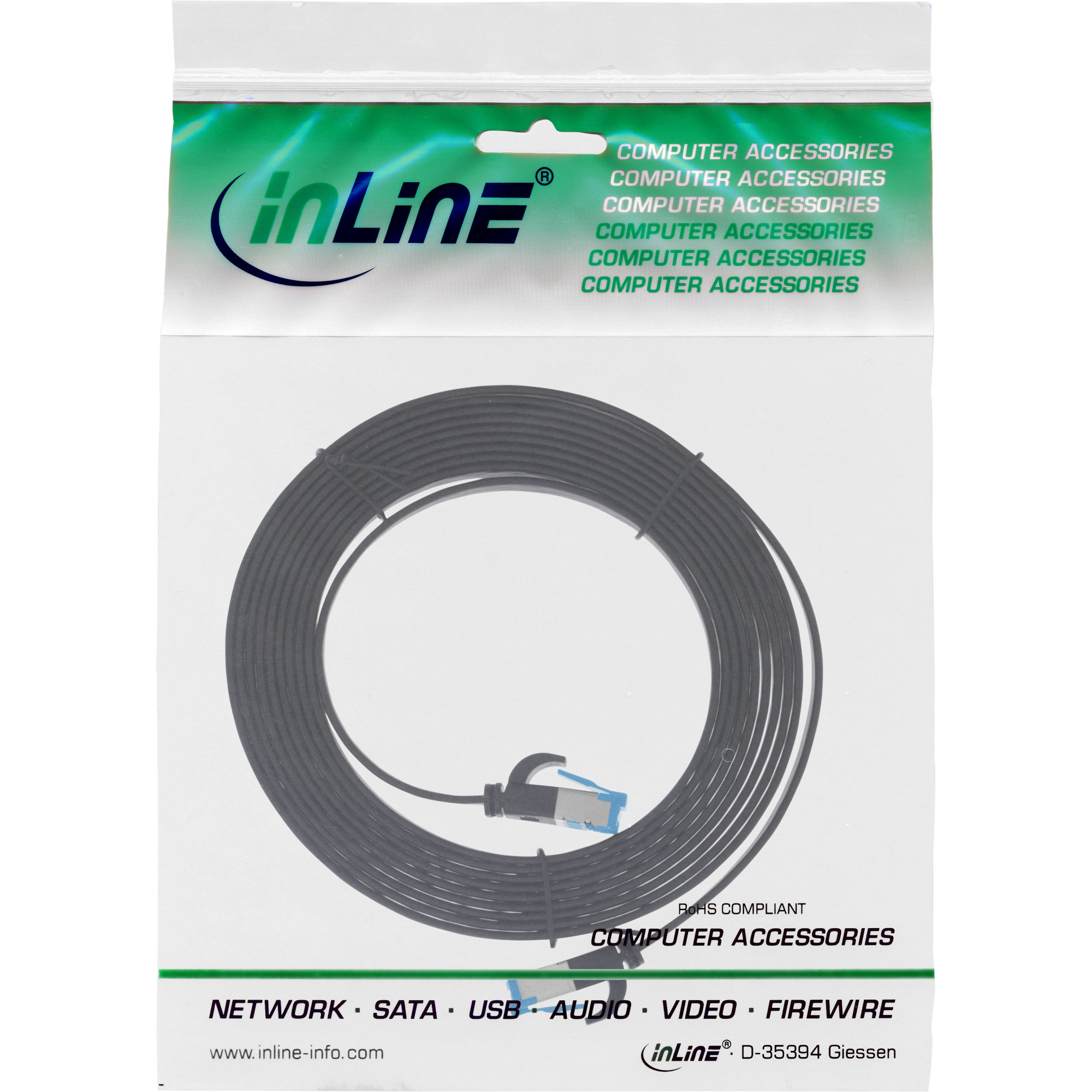 InLine Patchkabel flach - U/FTP - Cat.6A - TPE halogenfrei - schwarz - 1,5m